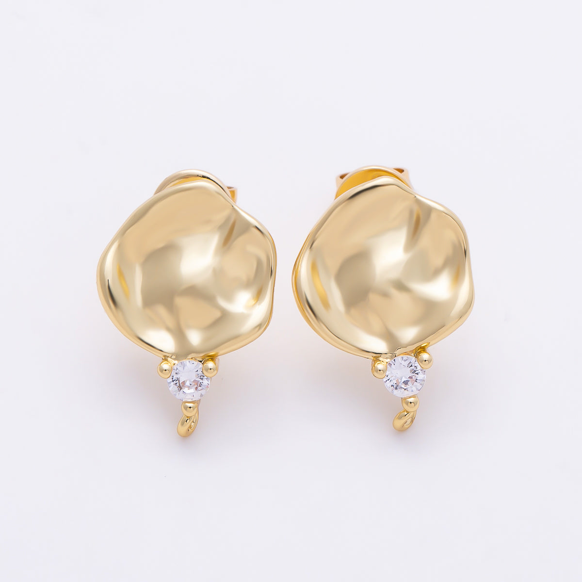 16K Gold Filled 19mm Clear CZ Round Drop Stud Earring Findings | Findings-00510