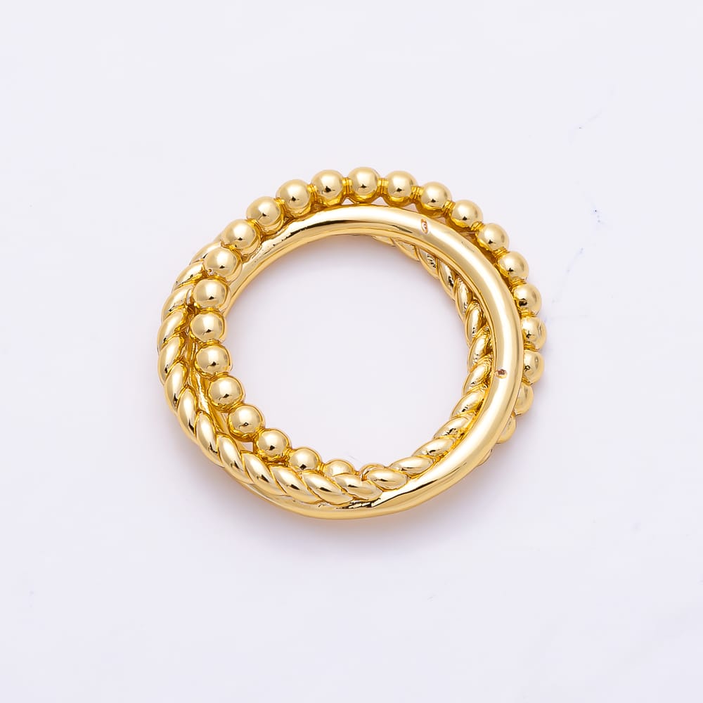 16K Gold Filled 17mm Double Row Beaded & Twisted Rope Textured Open Jump Ring Findings | Findings-00574