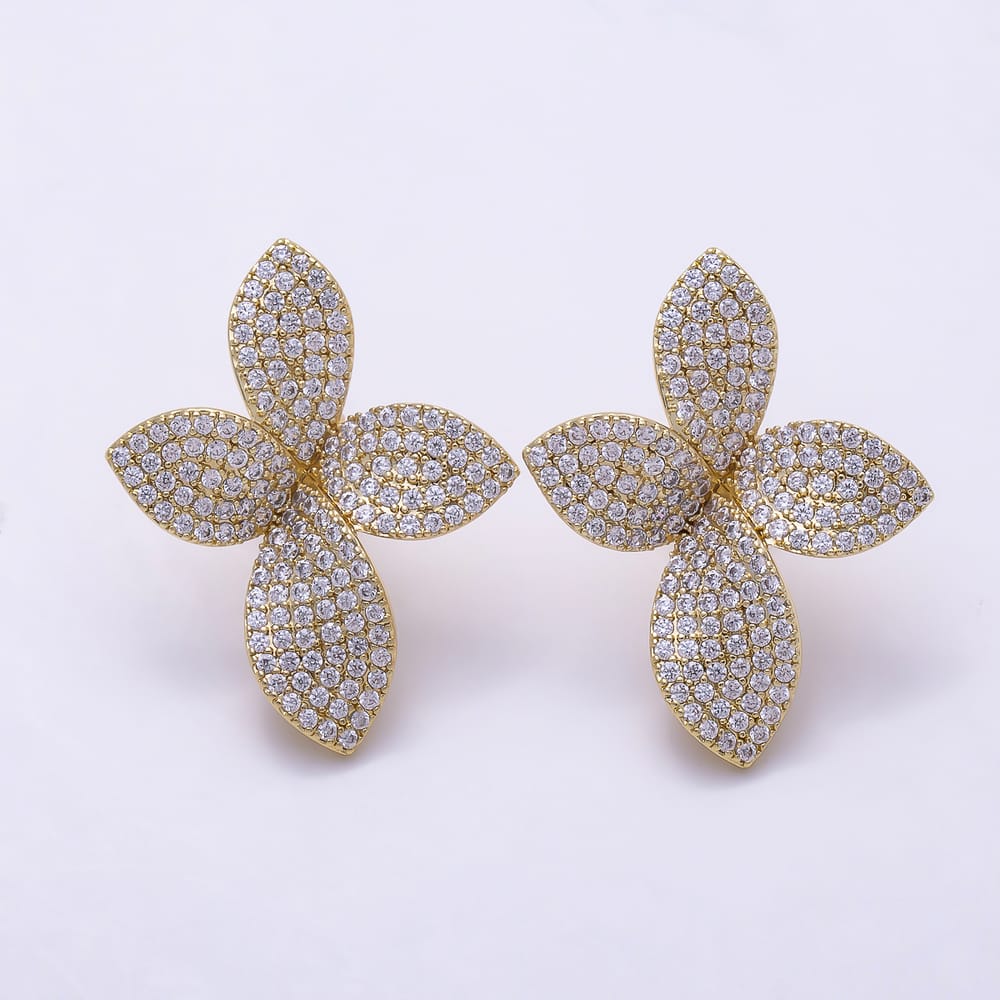 16K Gold Filled 30mm Micro Paved CZ Flower Loop Drop Stud Earring Findings | Findings-00678