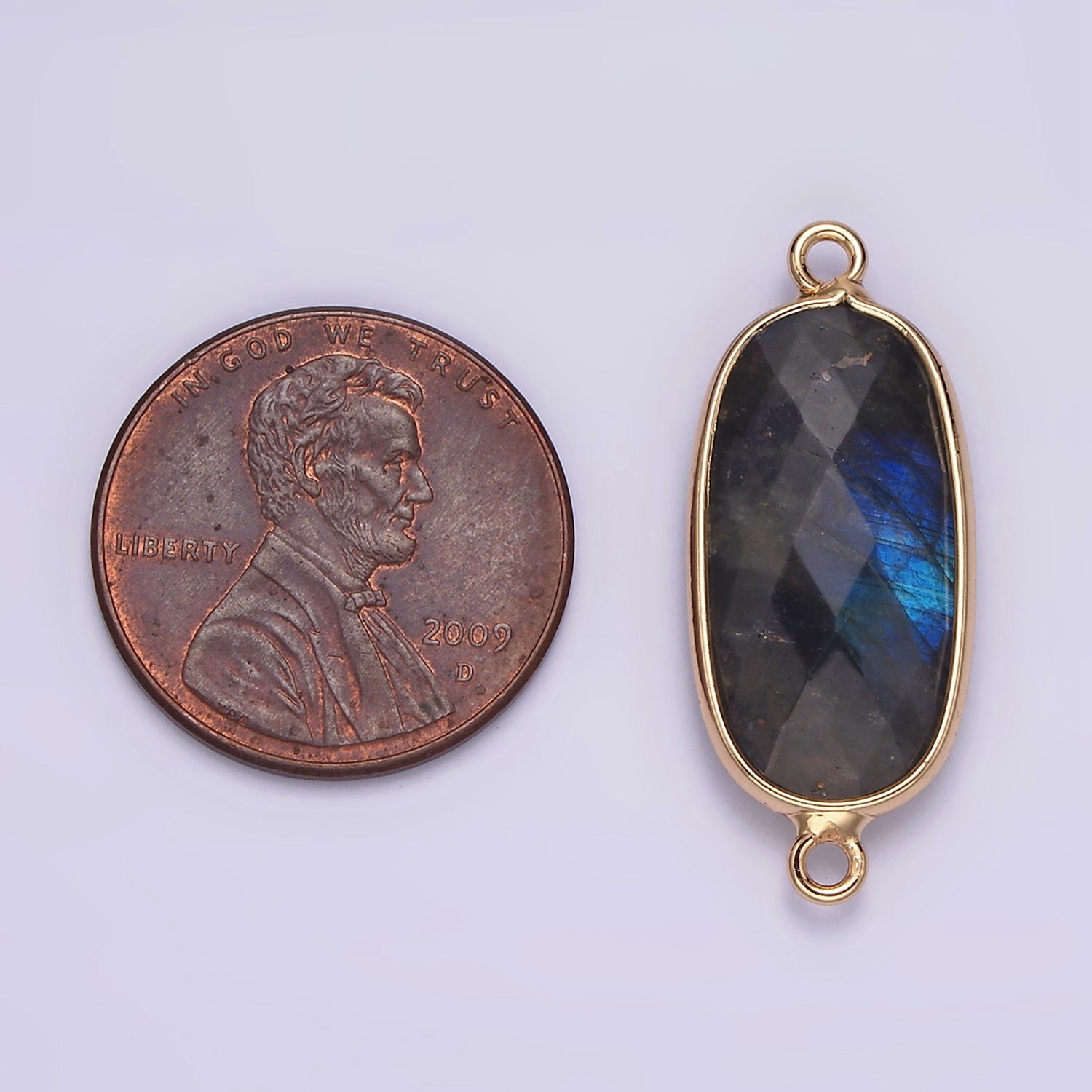 Faceted Gemstone Oval Gold Charm Connector Rose Quartz Onyx Labradorite Amethyst Amazonite Charm G033 - G043 - DLUXCA