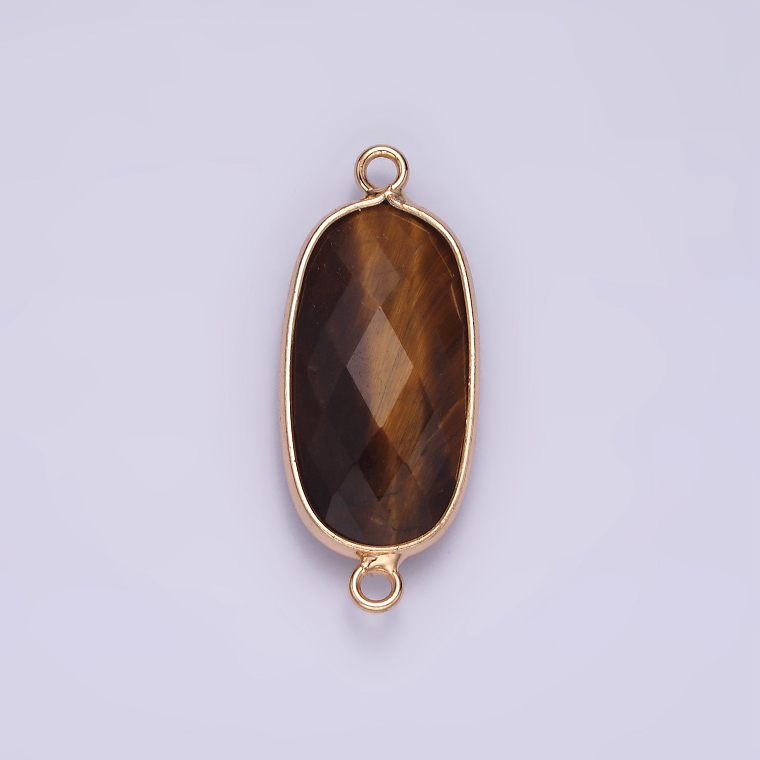 Faceted Gemstone Oval Gold Charm Connector Rose Quartz Onyx Labradorite Amethyst Amazonite Charm G033 - G043 - DLUXCA