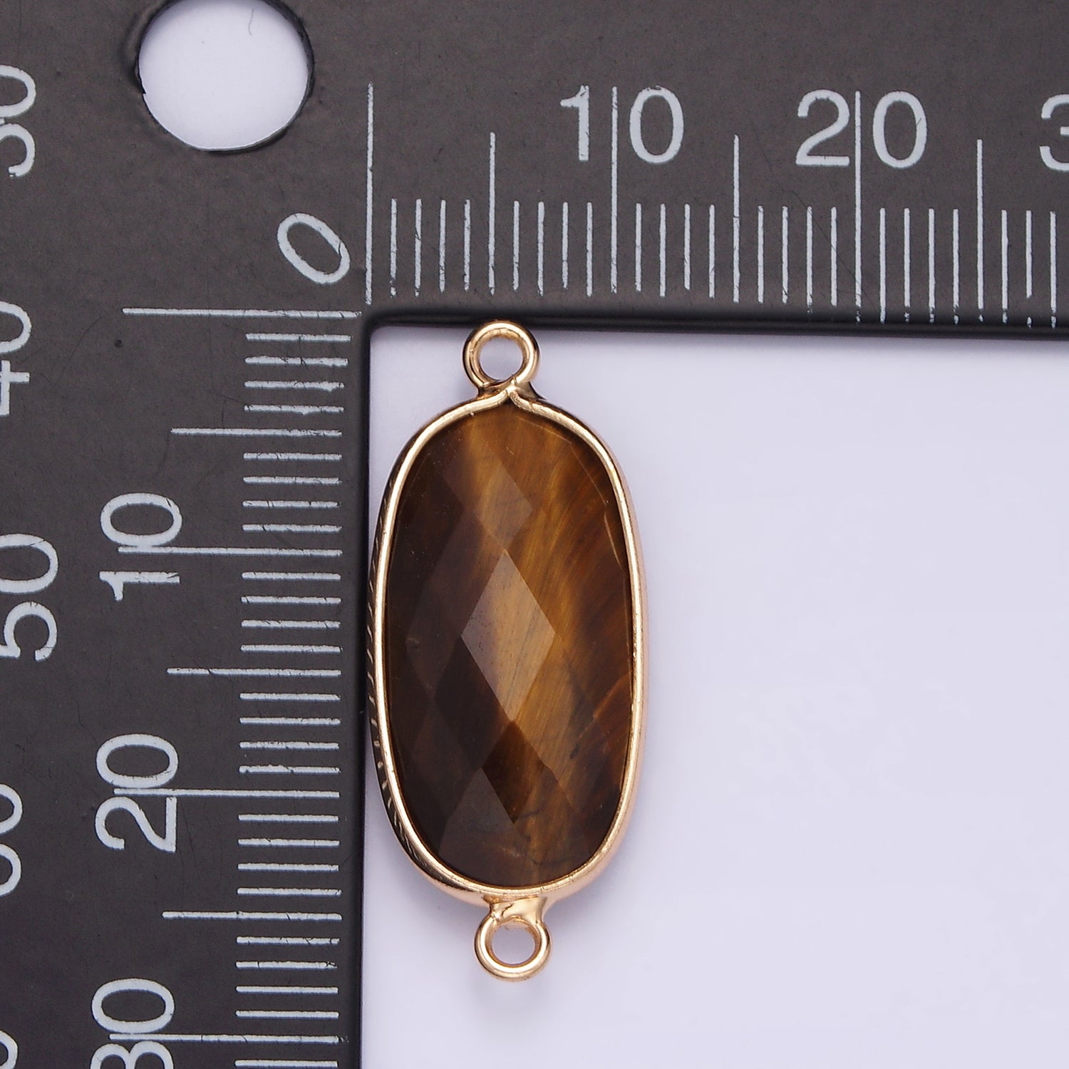 Faceted Gemstone Oval Gold Charm Connector Rose Quartz Onyx Labradorite Amethyst Amazonite Charm G033 - G043 - DLUXCA