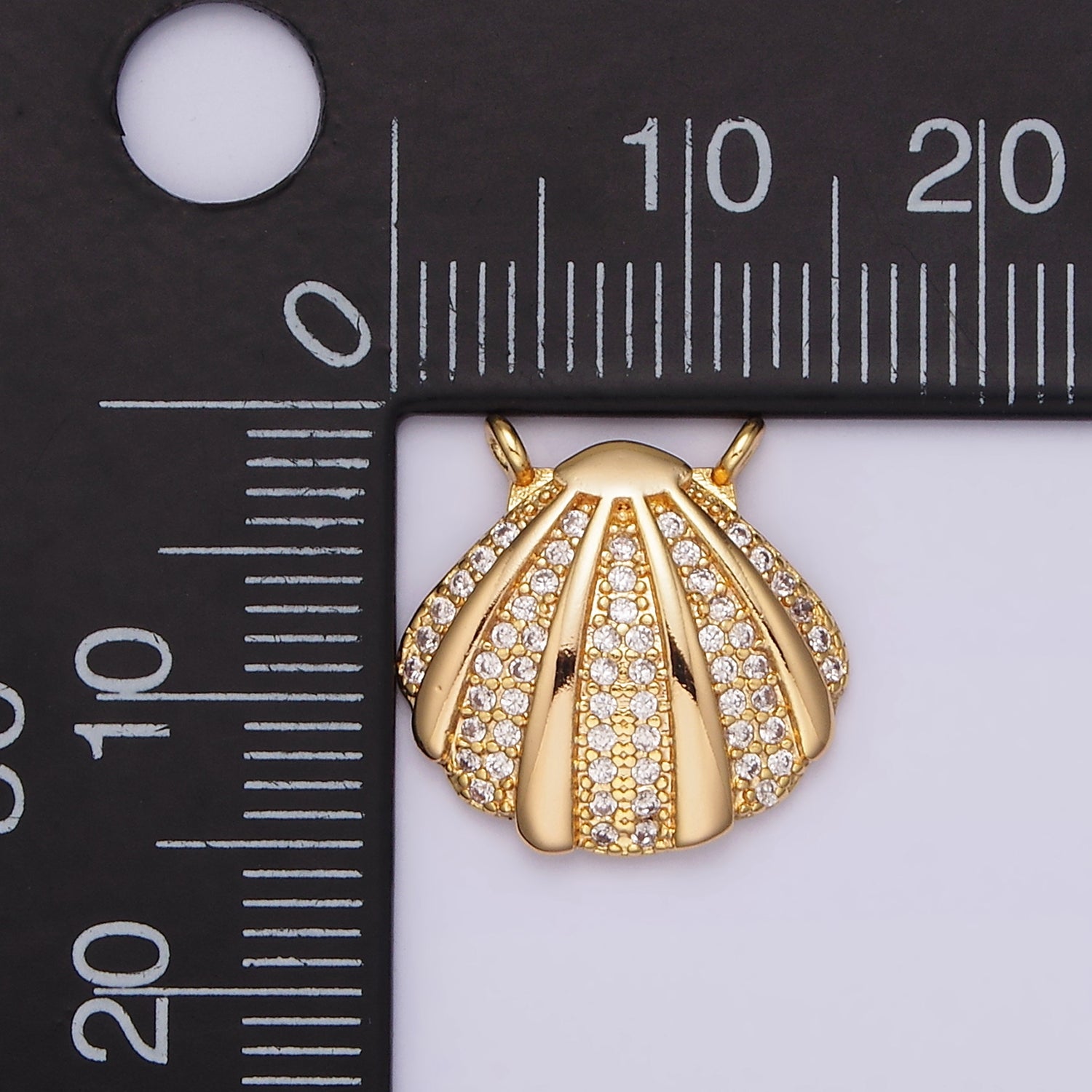 16K Gold Filled 15mm Clear Micro Paved CZ Sea Clam Shell Connector | G058 - DLUXCA