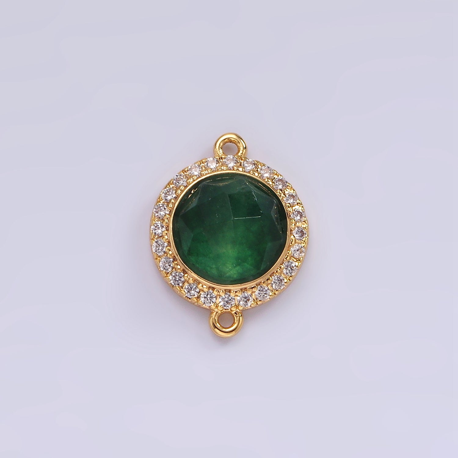 14K Gold Filled 12mm Multifaceted Natural Gemstone Micro Paved CZ Round Connector | G143 - G151