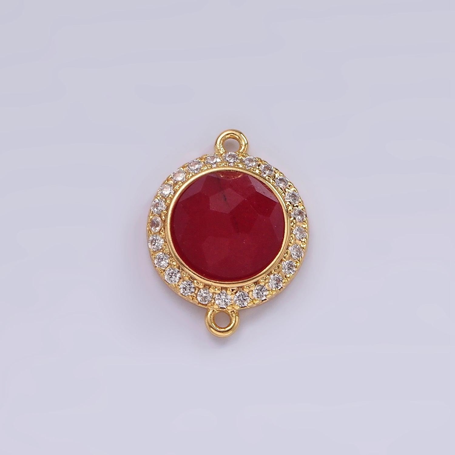 14K Gold Filled 12mm Multifaceted Natural Gemstone Micro Paved CZ Round Connector | G143 - G151
