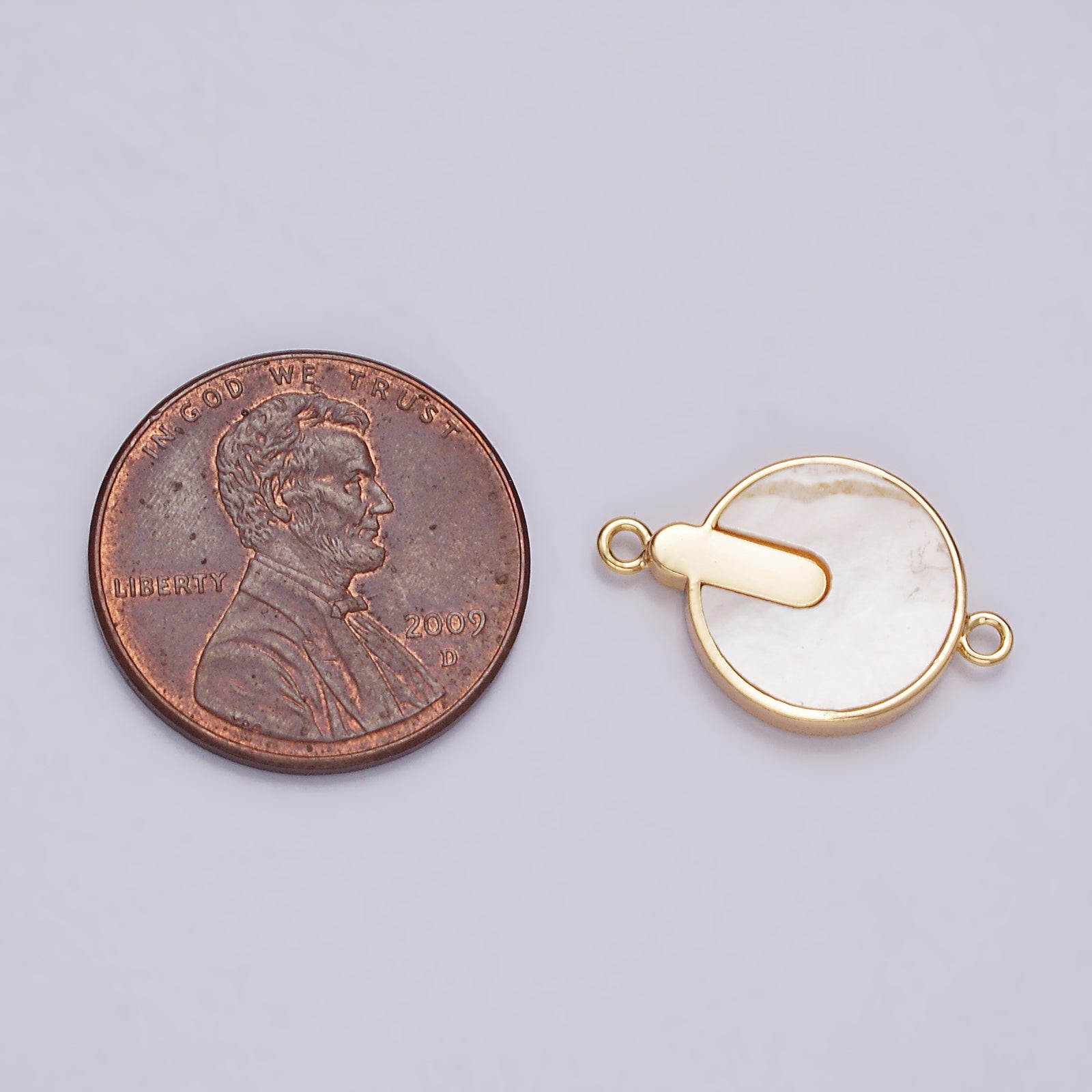 16K Gold Filled 12mm Bar Lined Shell Pearl Round Minimalist Bezel Connector | G694 - DLUXCA