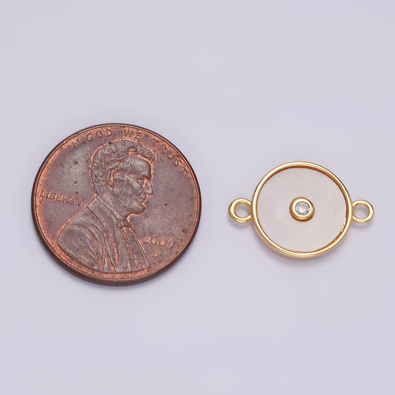 16K Gold Filled 11.5mm Shell Pearl Clear CZ Round Connector | G707 - DLUXCA