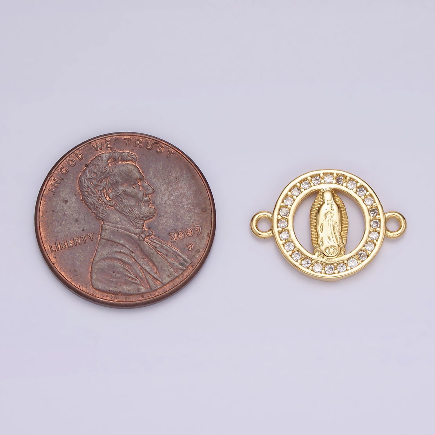 14K Gold Filled 12mm Mini Mary Lady Guadalupe Clear CZ Lined Open Round Connector | G722 - DLUXCA