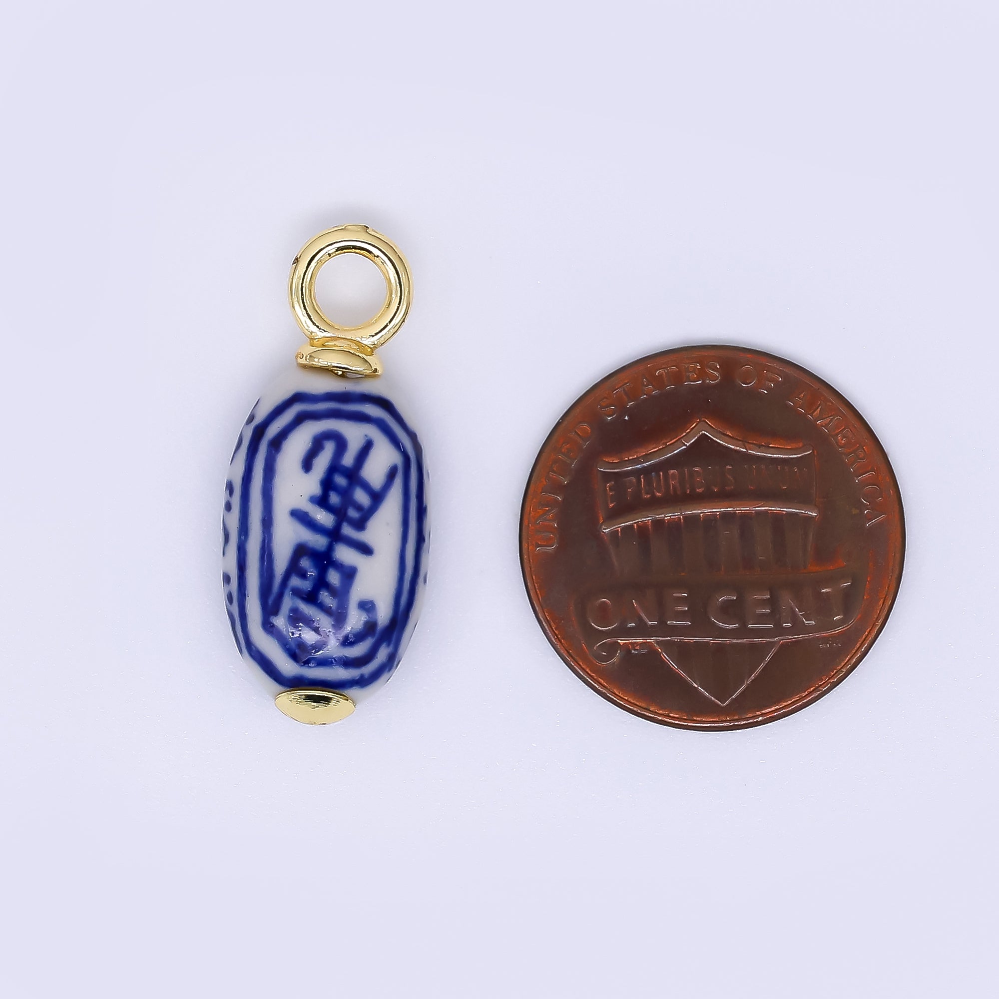 24K Gold Filled 25mm Ceramic Art Enamel Traditional Chinese Porcelain Charm | AH-627