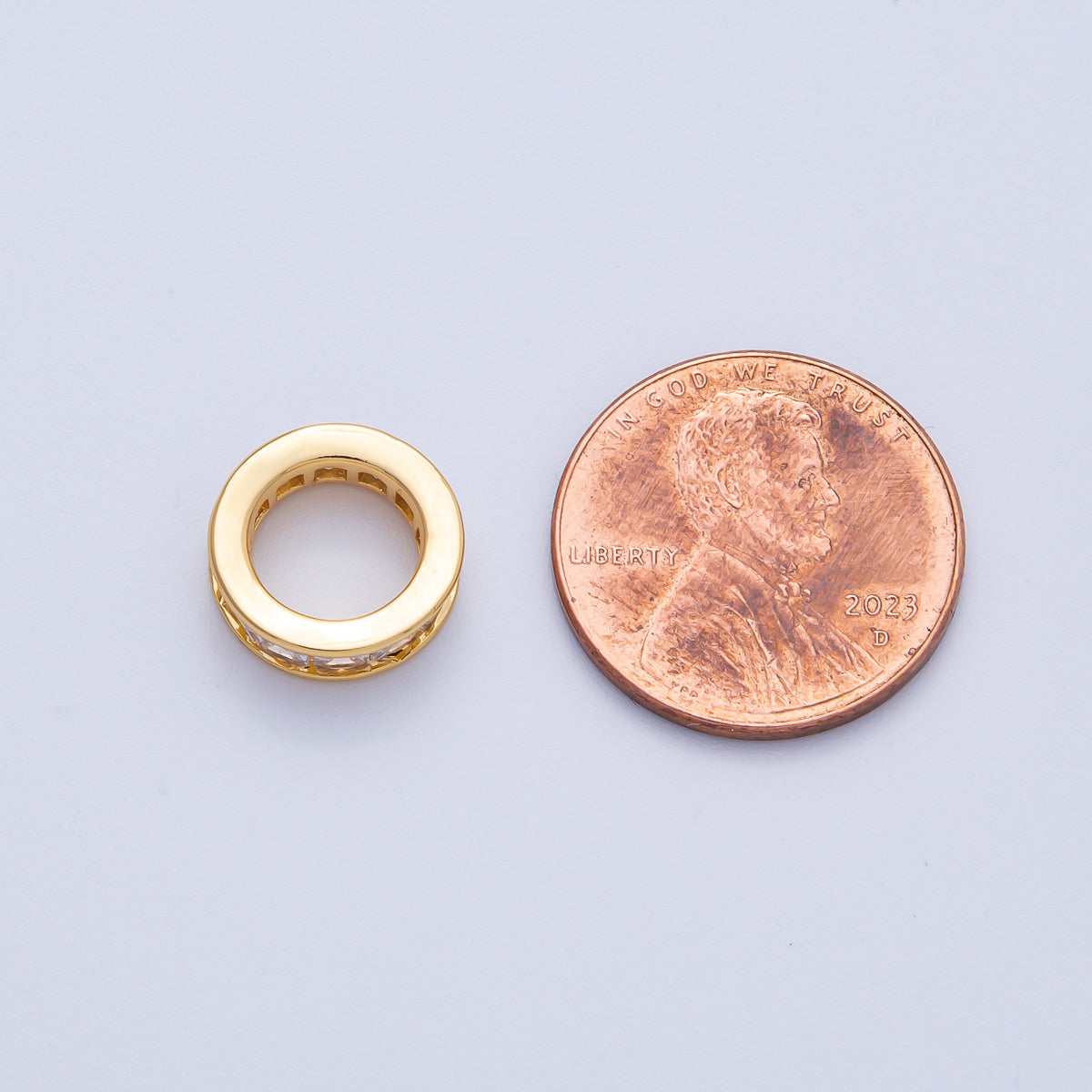 18K Gold Filled 11.7mm Clear CZ Baguette Rondelle Bead | B697