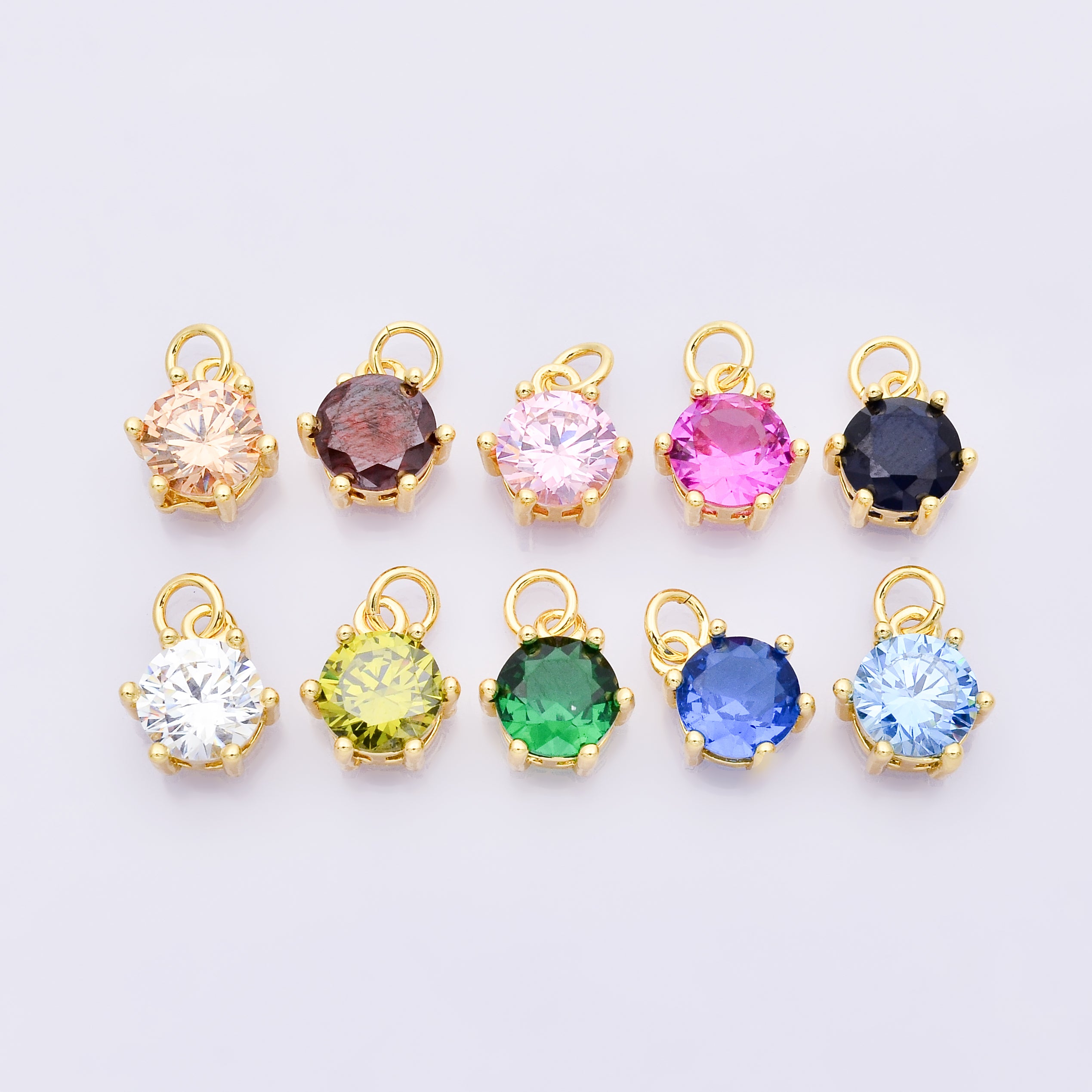 24K Gold Filled 12mm CZ Round Hexagon Prongs Personalized Charm | Charms-00173 ~ Charms-00182