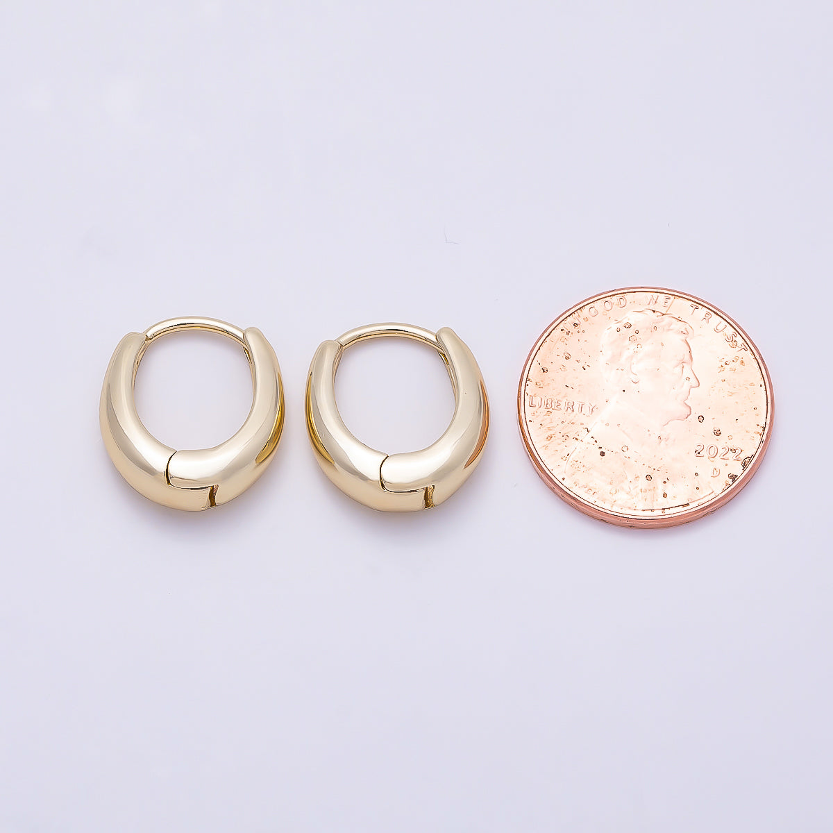 14K Gold Filled 16mm Minimalist Dome U-Shaped Oblong Hoop | Earrings-00698