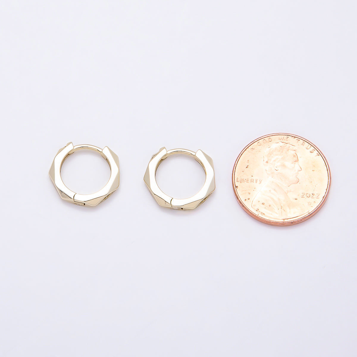 16K Gold Filled 14mm Clear Micro Paved CZ Geometric Hexagonal Cartilage Huggie Earrings | Earrings-00447