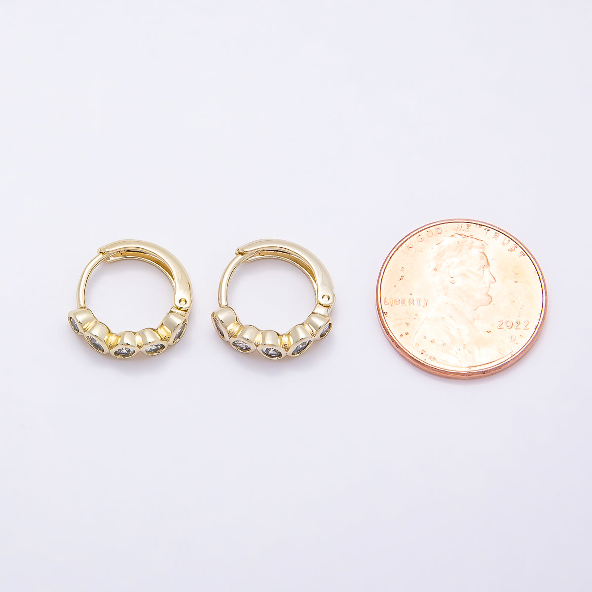 16K Gold Filled 14mm Clear Oval CZ Bezel Cartilage Huggie Earrings | Earrings-00441