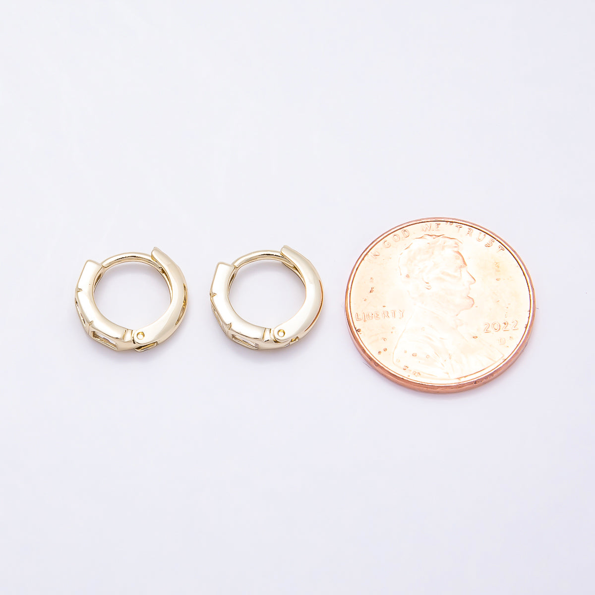 16K Gold Filled 11mm Triple Clear CZ Baguette Cartilage Huggie Earrings | Earrings-00439