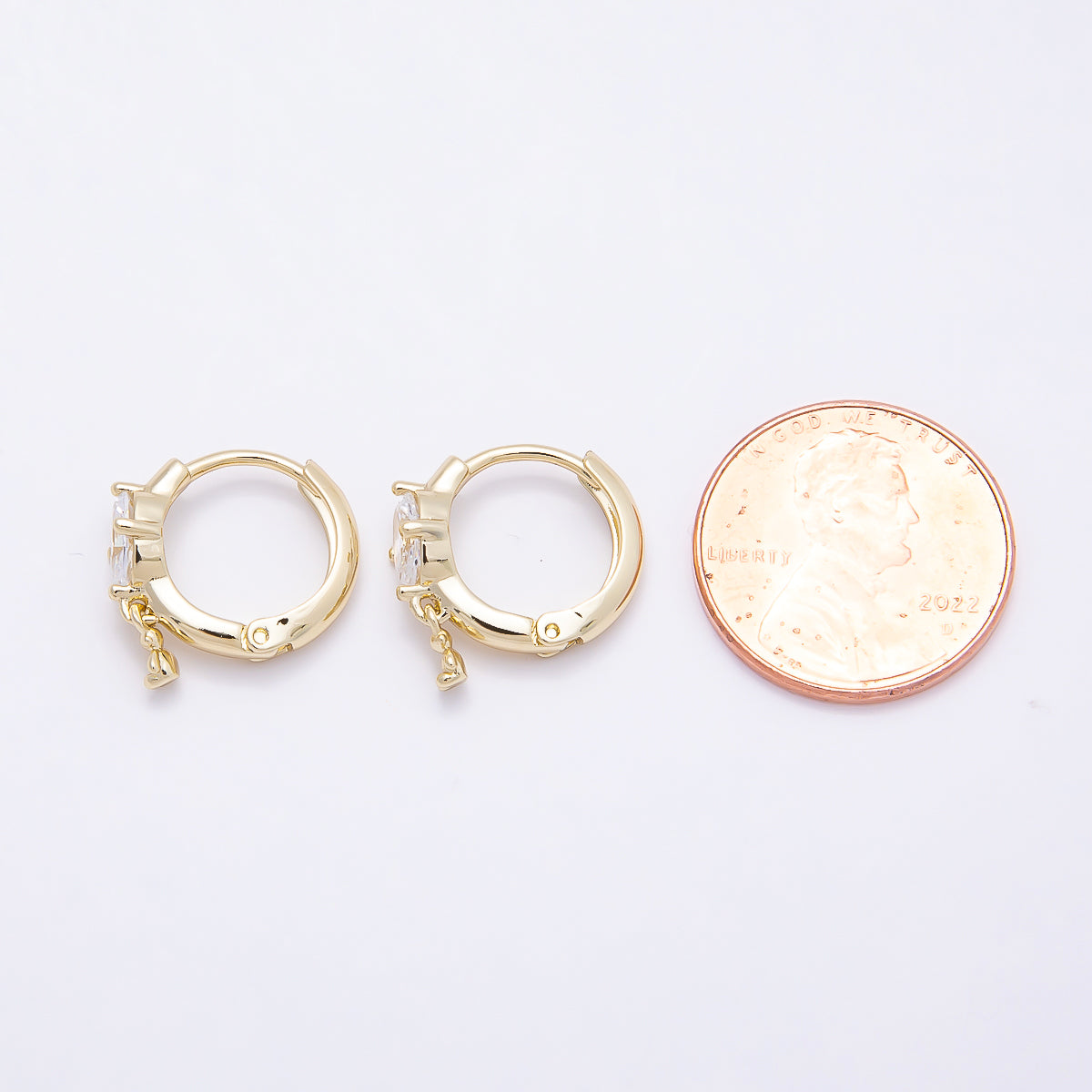 16K Gold Filled 15mm Oval Clear CZ Teddy Bear Drop Huggie Earrings | Earrings-00445