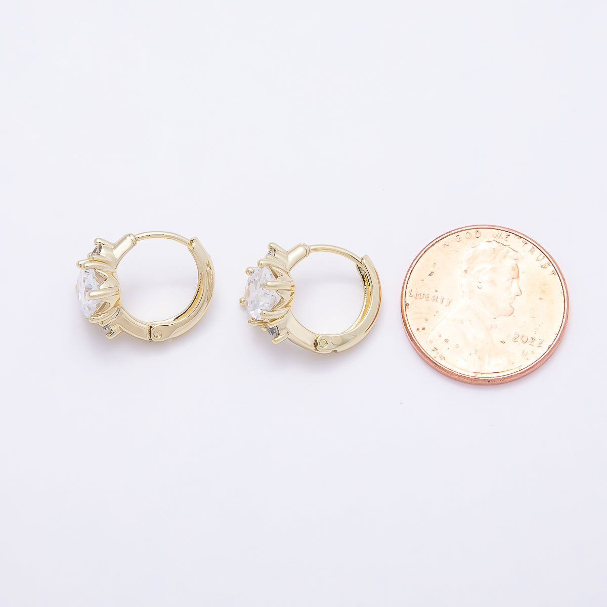 16K Gold Filled 16mm Clear Oval CZ Solitaire Cartilage Huggie Earrings | Earrings-00435