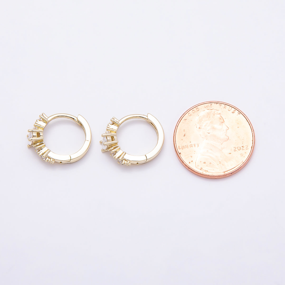 16K Gold Filled 13mm Clear Round Oval Lined CZ Cartilage Huggie Earrings | Earrings-00449