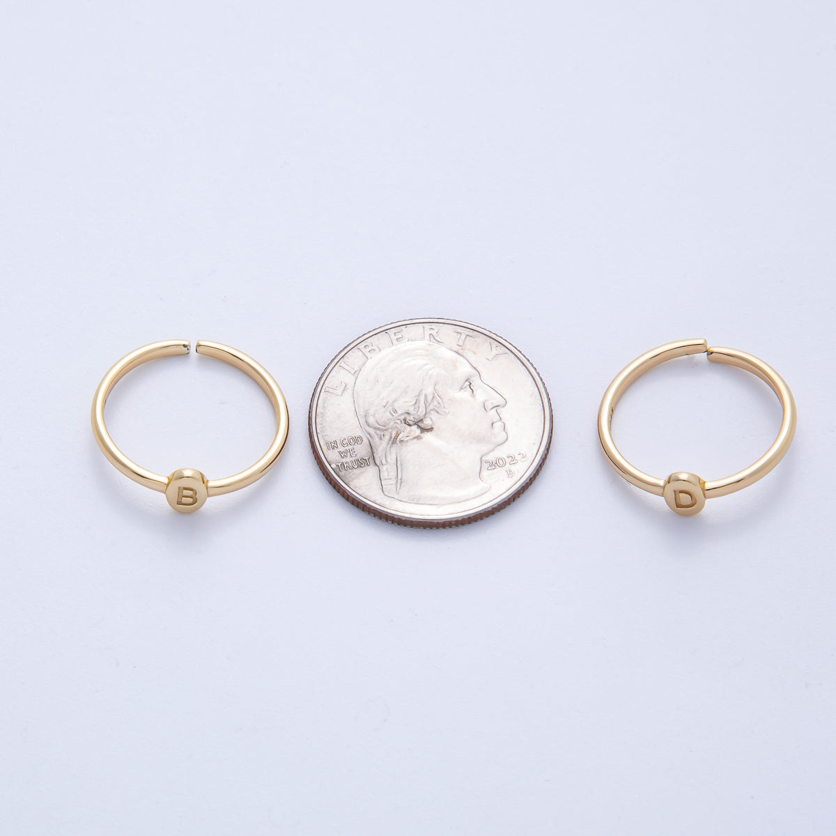 14K S925 Gold Vermeil Personalized Initial Alphabet Name Tag Letter Adjustable Ring | O813-O859
