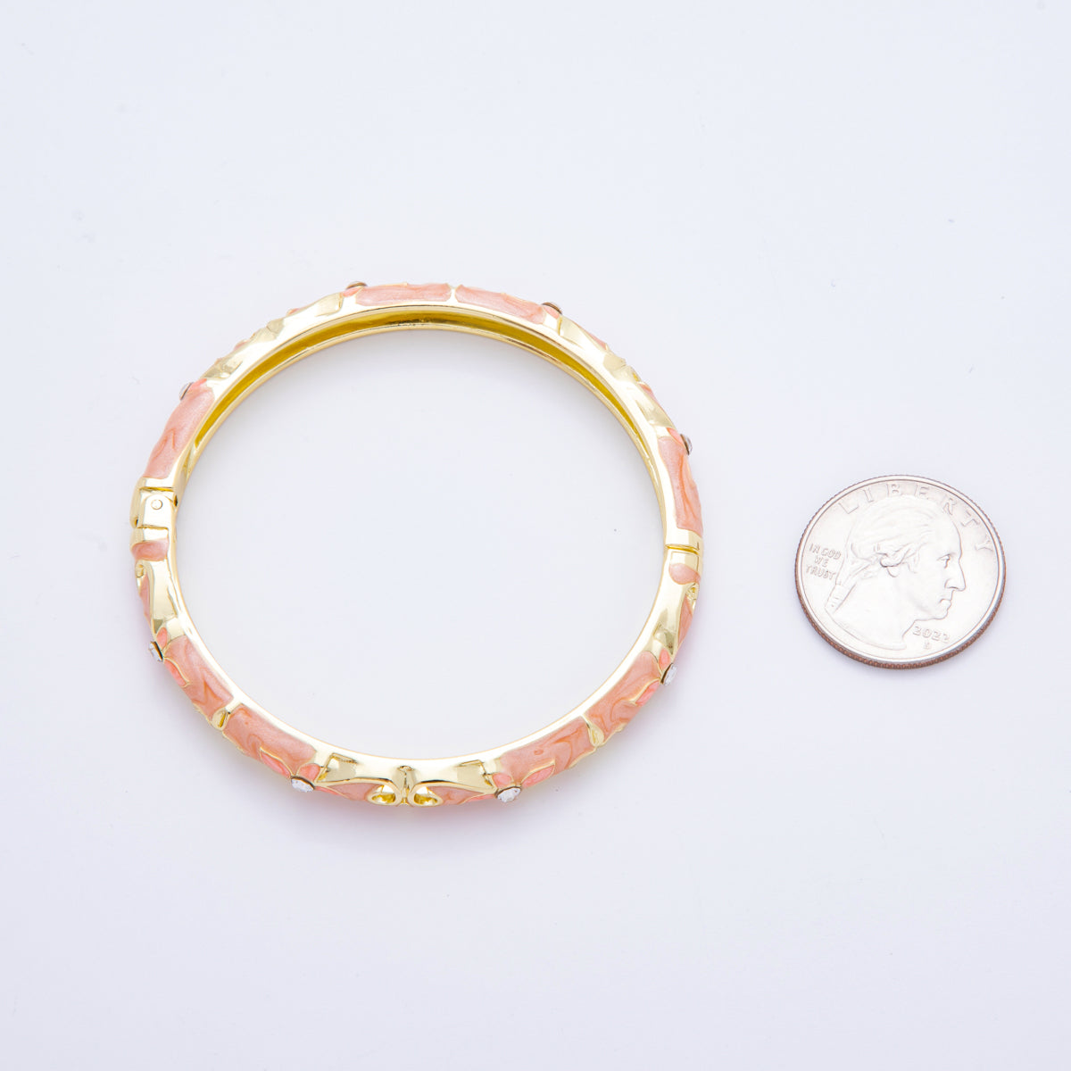 14K Gold Filled Clear Round CZ Enamel Ivy Garden Floral Open Round Bangle Bracelet in Blue, Pink, & Green | WA-A3773 - WA-A3778