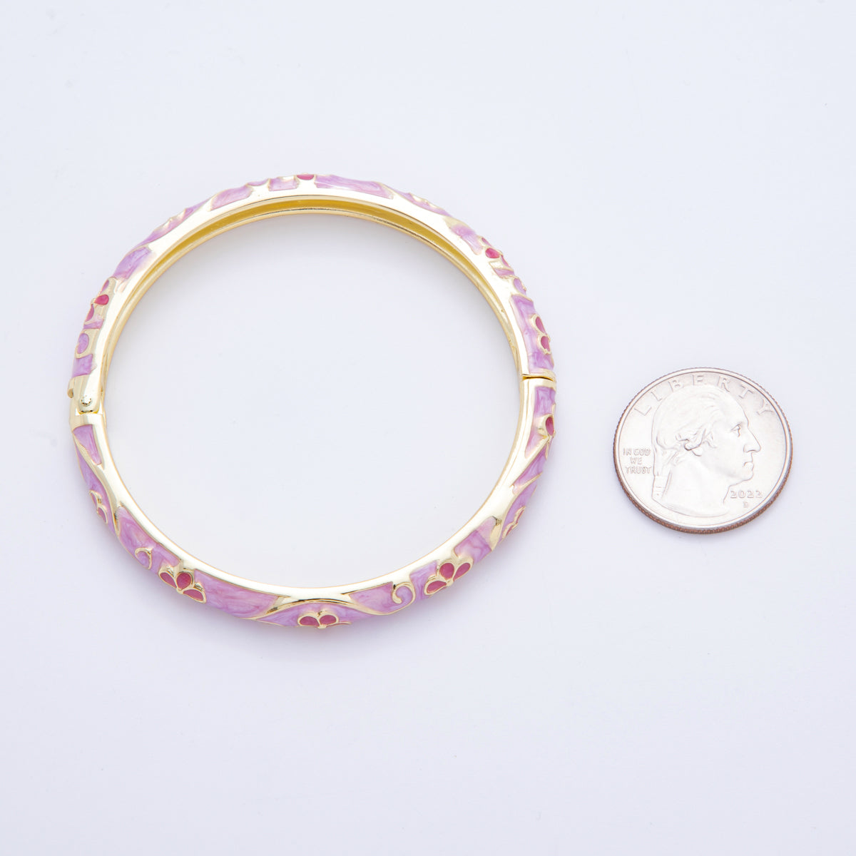 14K Gold Filled Enamel Artisan Floral Linked Open Round Bangle Bracelet in Purple, Pink, & White | WA-A3769 - WA-A3772