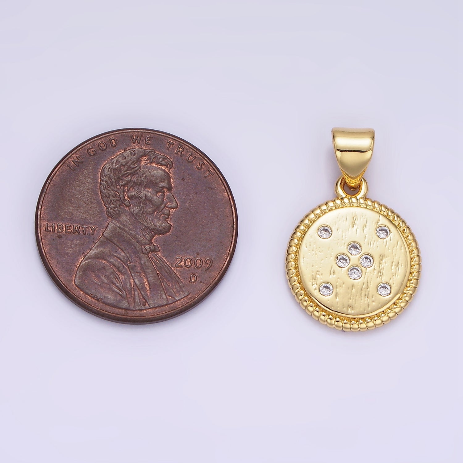 14K Gold Filled CZ Dotted Round Croissant Bezel Pendant in Gold & Silver | AA1152 - DLUXCA