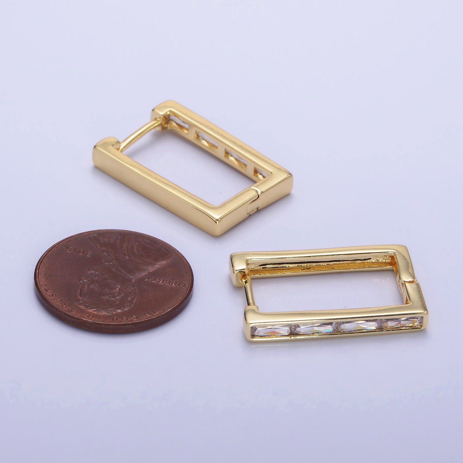 14K Gold Filled Baguette Lined Square Hoop Earrings | AE521 - DLUXCA