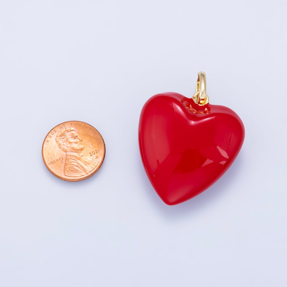 18K Gold Filled 35mm Yellow, Red Enamel Chubby Heart Charm | H138 H100