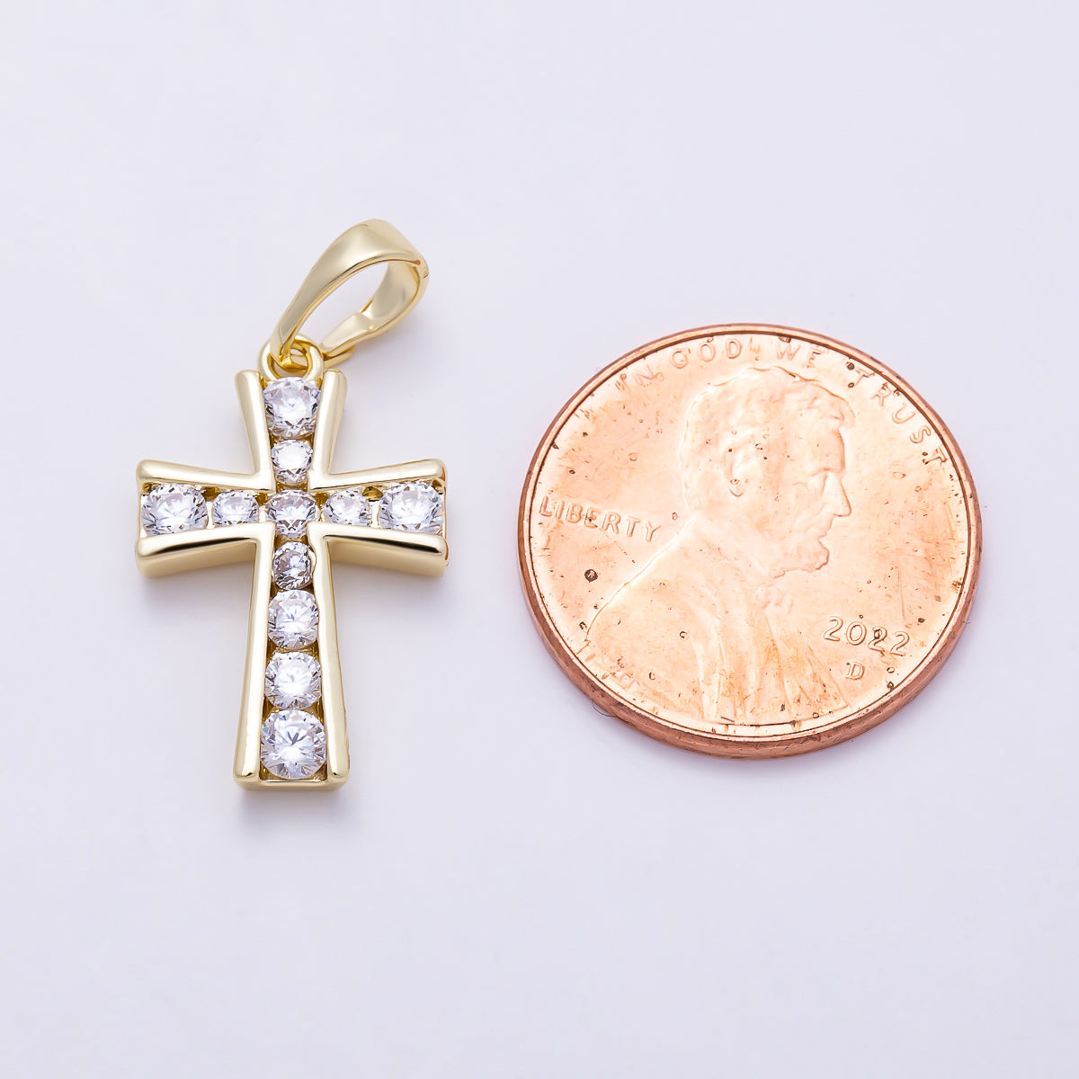 16K Gold Filled 20mm Clear CZ Lined Religious Cross Pendant | Charms-01381