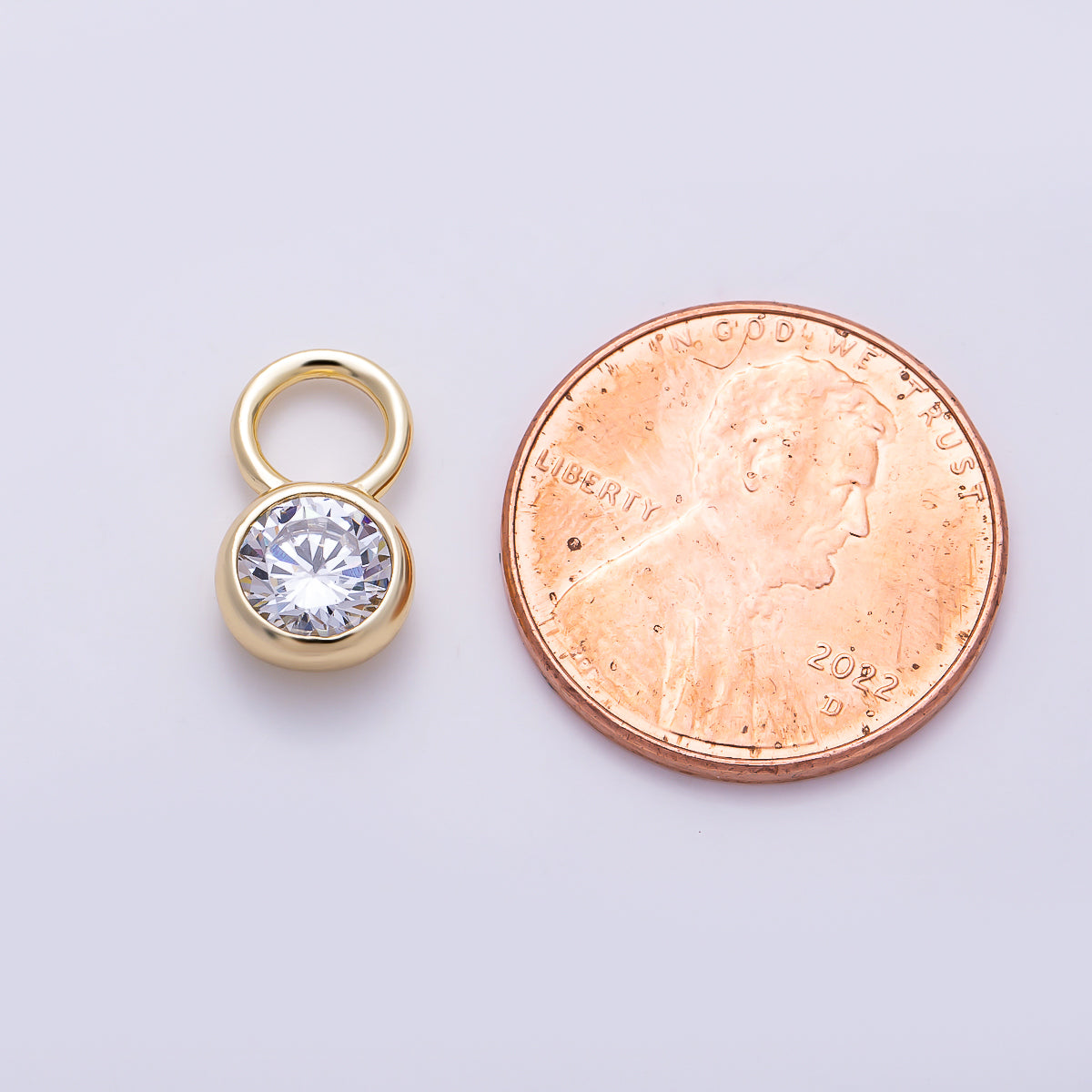 16K Gold Filled 13mm Clear CZ Round Bezel Drop Earring Charm | Charms-01472