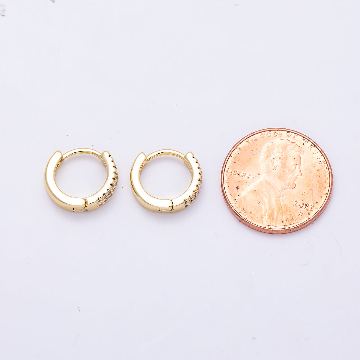 16K Gold Filled 12mm Micro Paved CZ Double Lined Cartilage Huggie | Earrings-00702