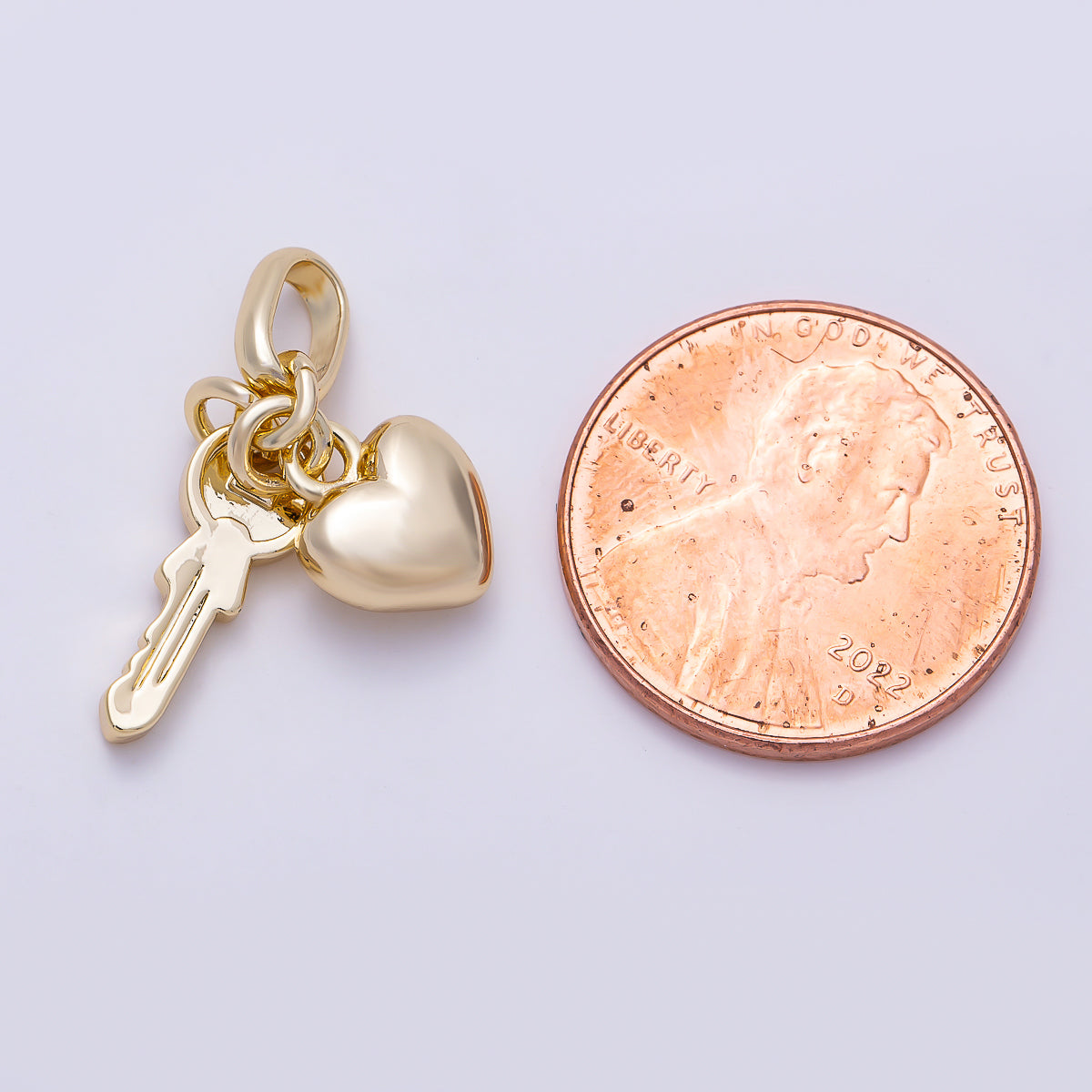 16K Gold Filled 20mm Chubby Heart Key Minimalist Pendant | Charms-01470