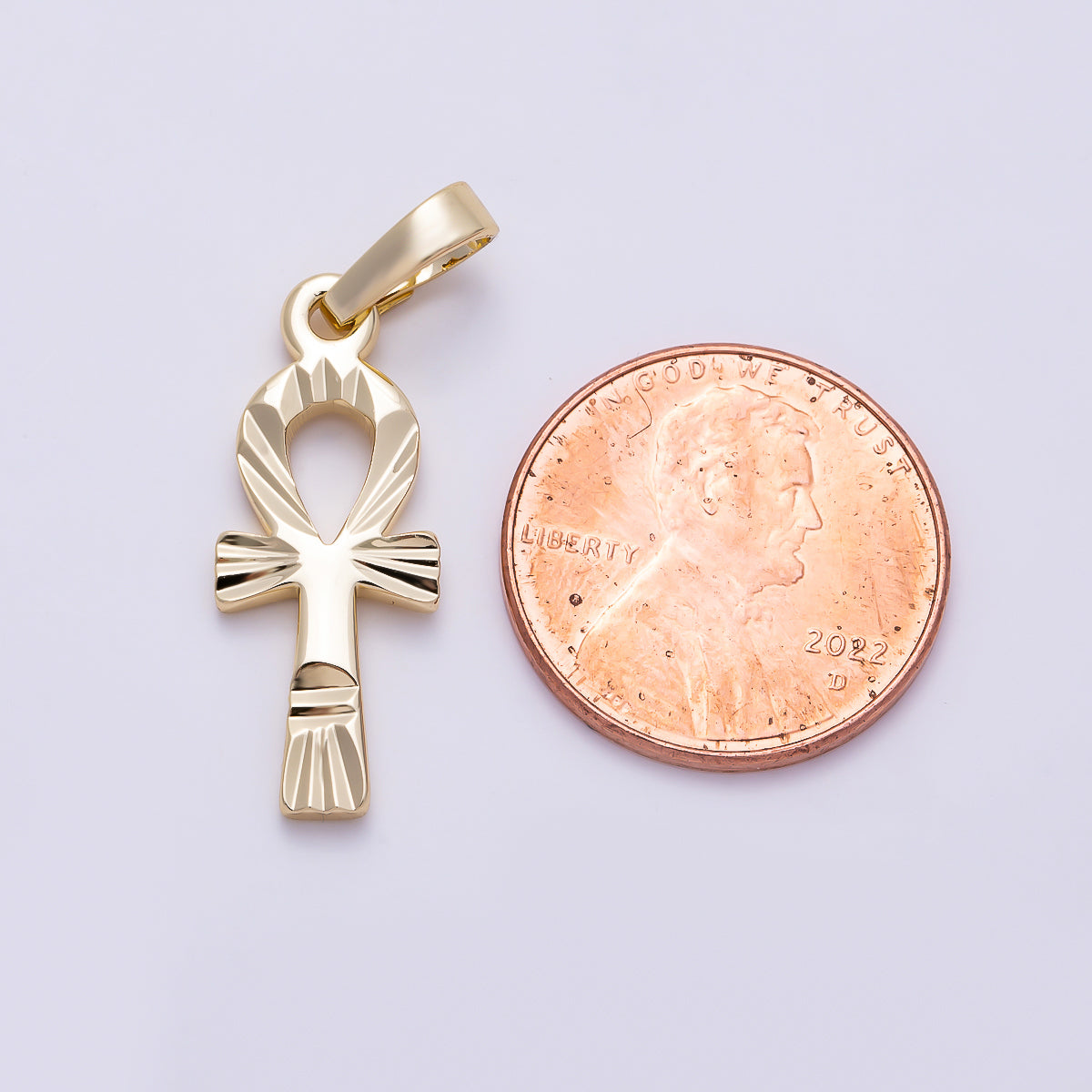 16K Gold Filled 25mm Edged Minimalist Religious Ankh Cross Charm | Charms-01479