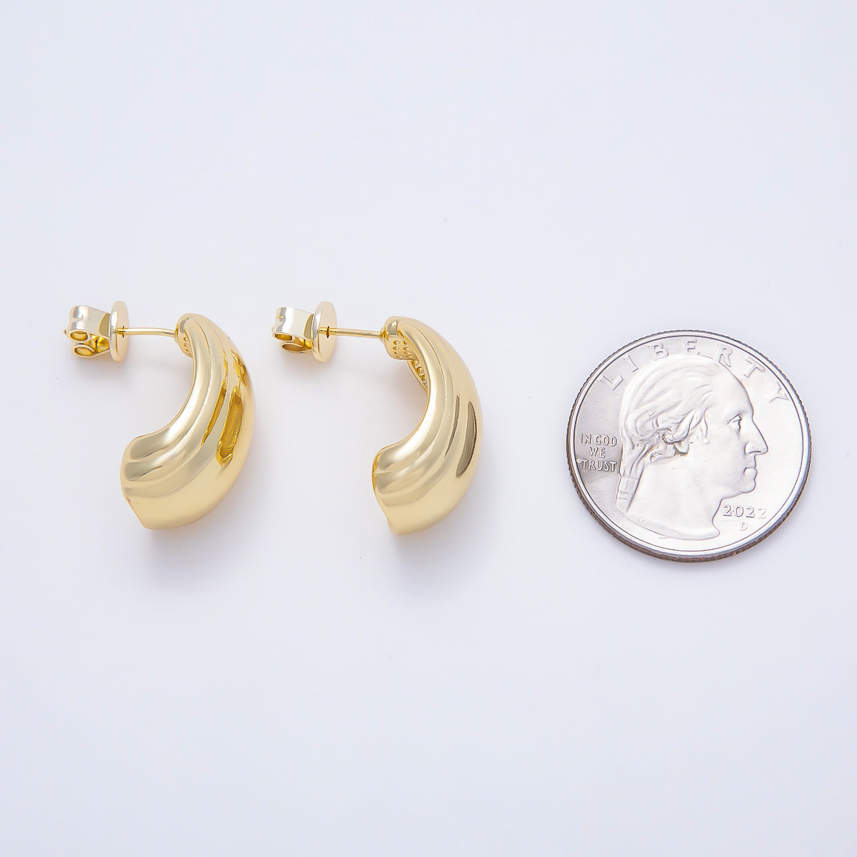 16K Gold Filled 22mm Minimalist Lined J-Shaped Hoop | Earrings-00724