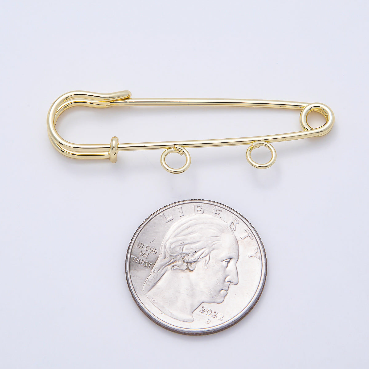 16K Gold Filled 50mm Double Loop Minimalist Safety Pin Brooch Bag Charm Findings | Findings-00171