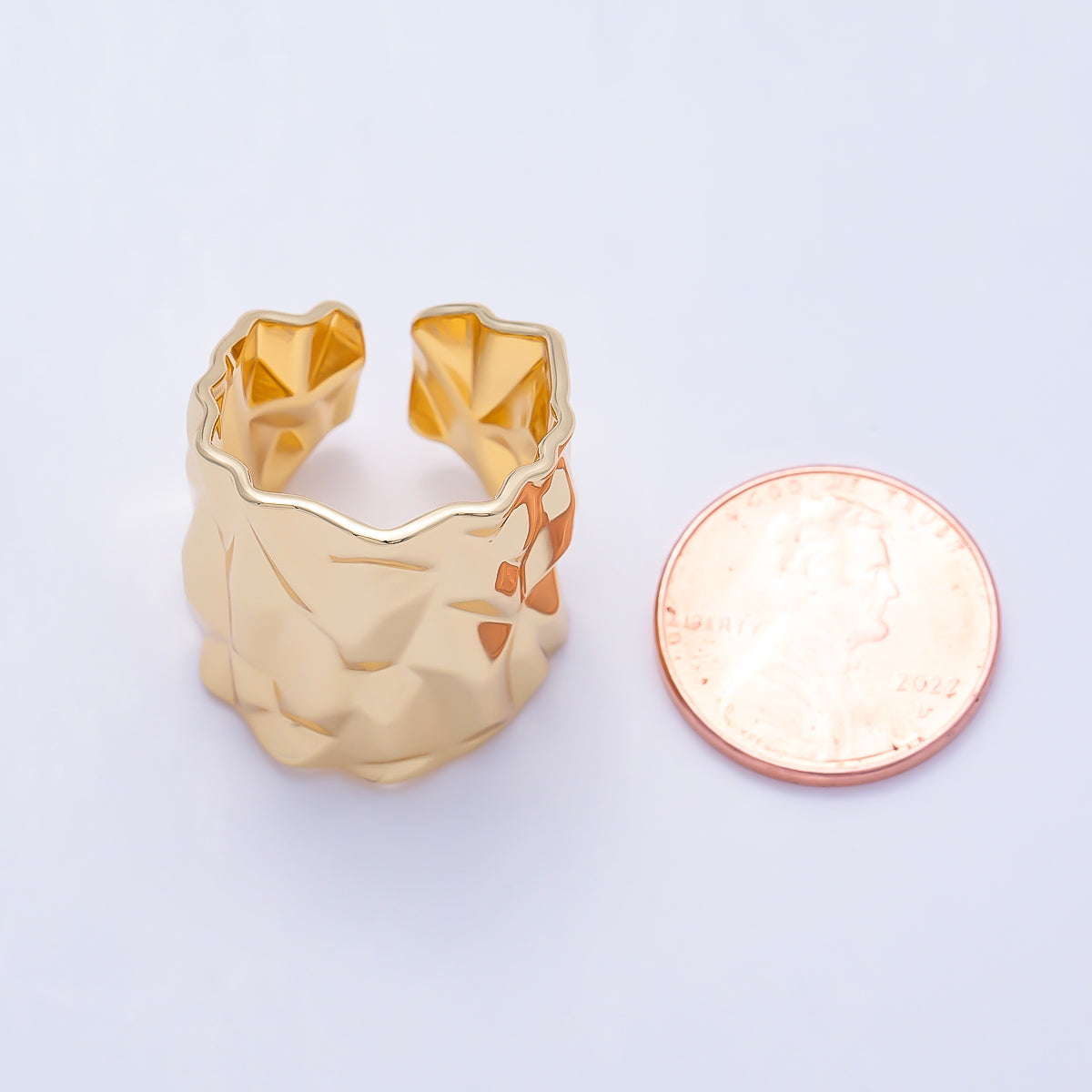 16K Gold Filled Minimalist Hammered Foil Wide Band Ring | Rings-00309