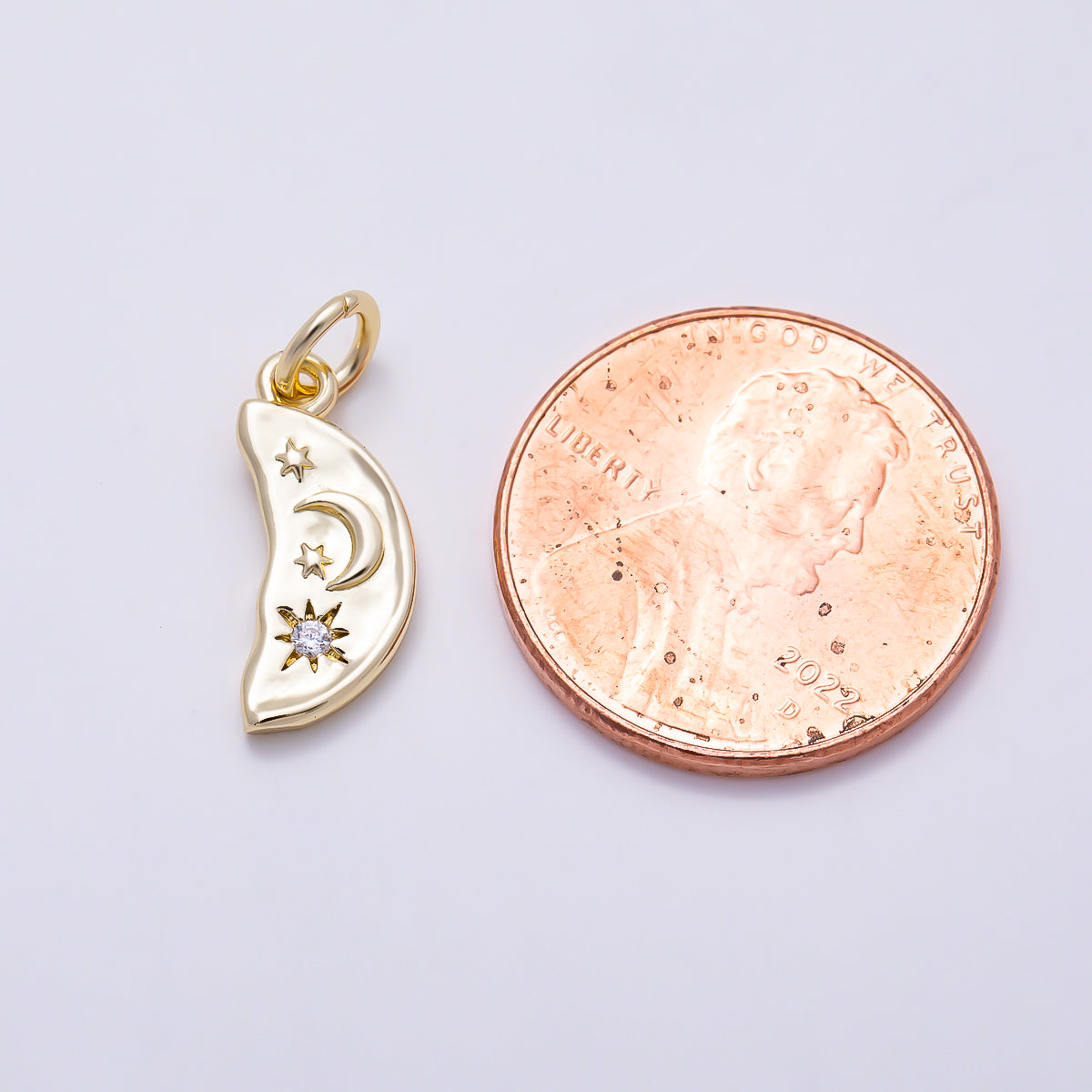 16K Gold Filled 15mm Clear CZ Celestial Star Leaf Geometric Charm | Charms-01604
