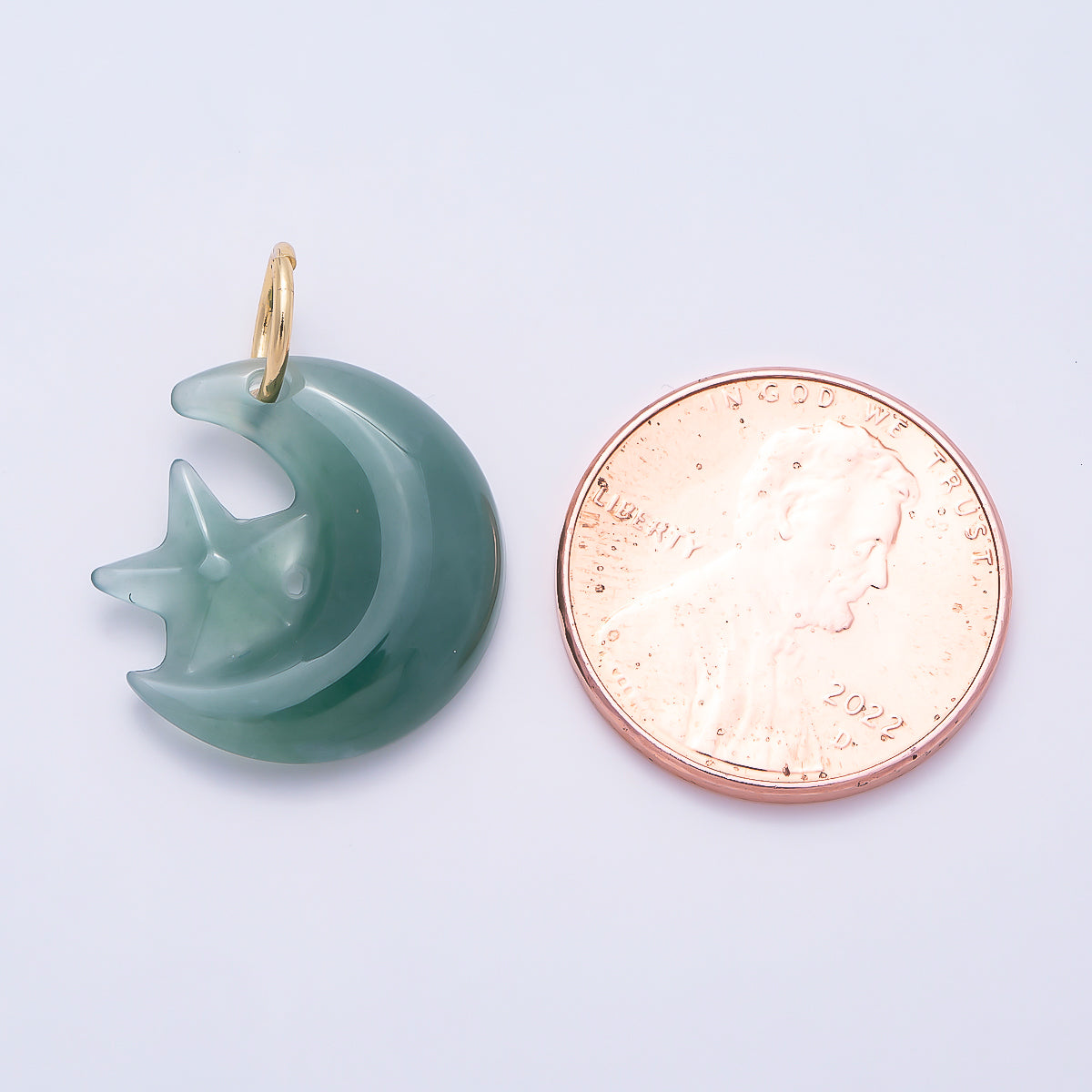 16K Gold Filled 17.5mm Green Aventurine Celestial Star Crescent Moon Gemstone Charm | Charms-01475