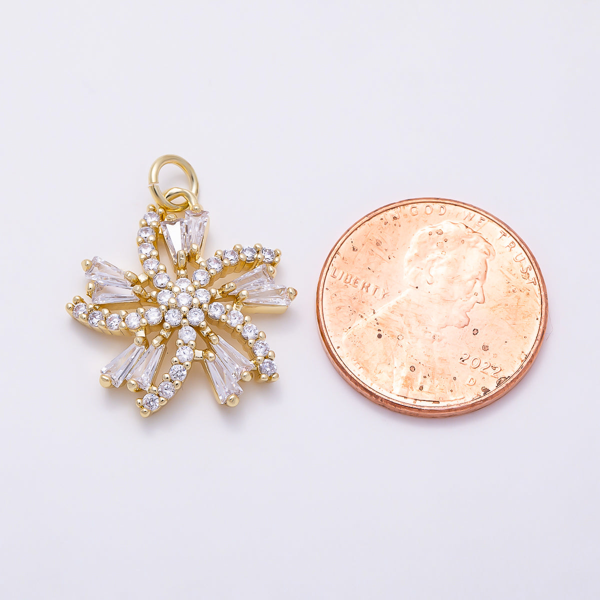 16K Gold Filled 20mm Baguette Micro Paved CZ Flower Swirl Charm | Charms-01547