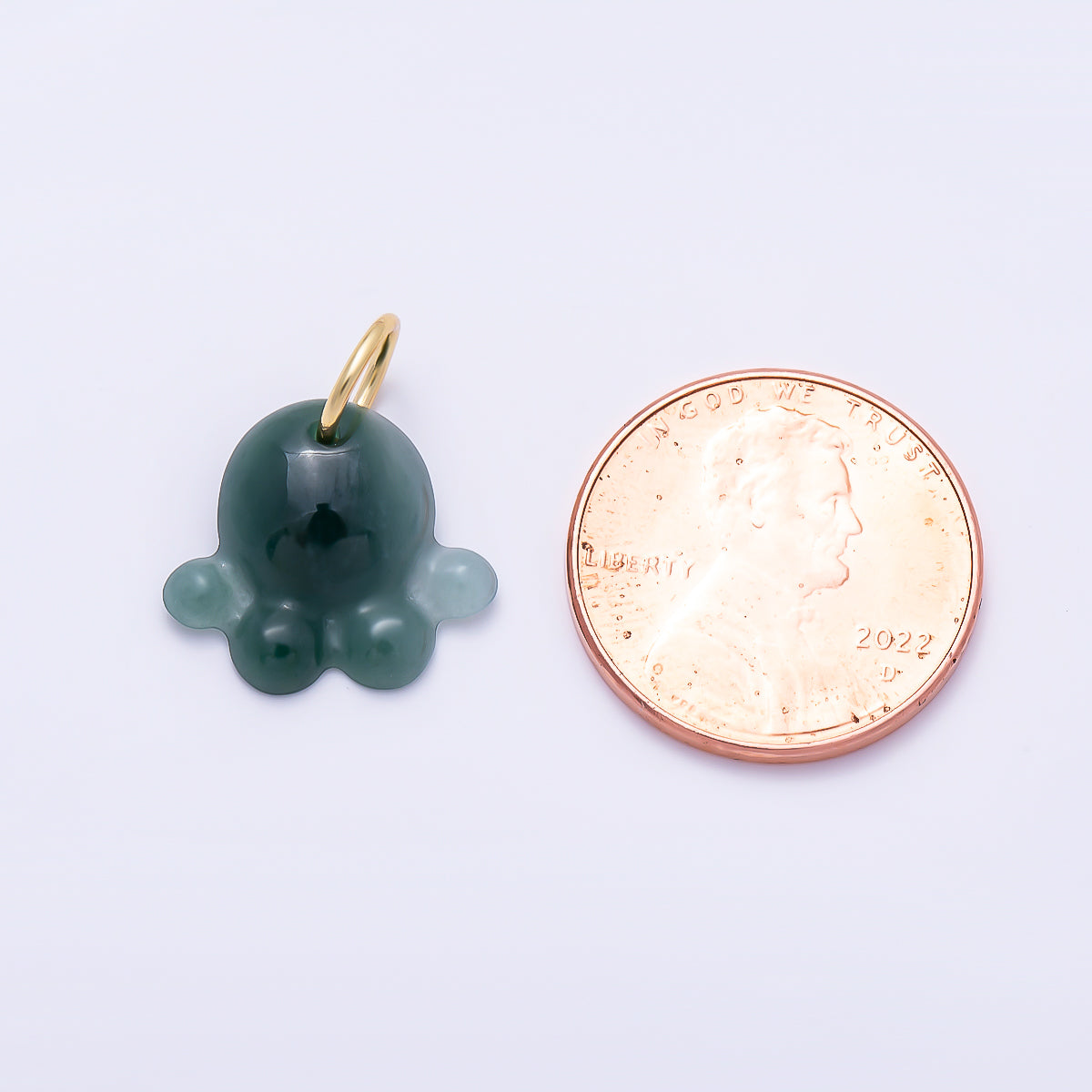 16K Gold Filled 15mm Green Aventurine Gemstone Octopus Ocean Animal Charm | Charms-01474