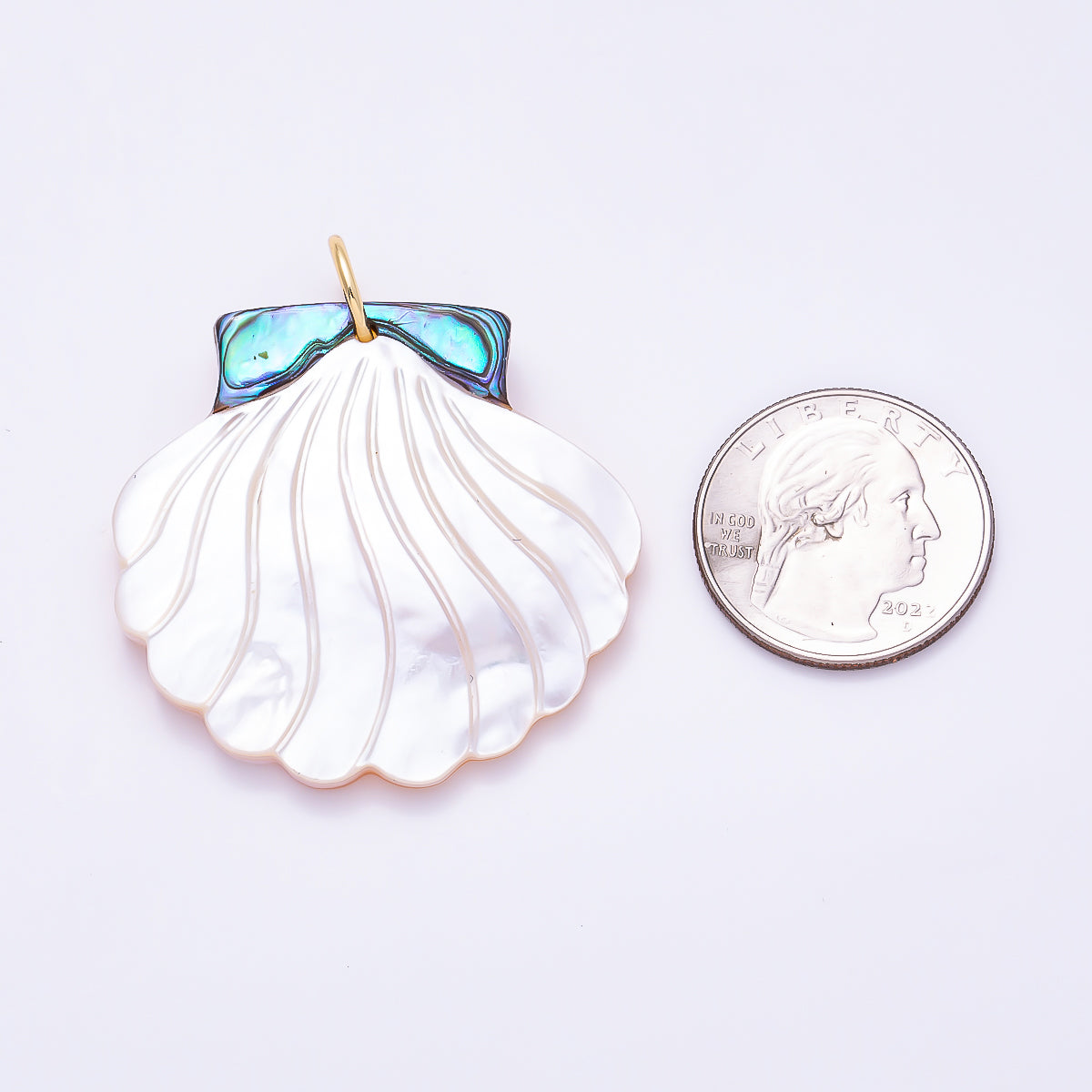 16K Gold Filled 40mm White Shell Pearl Abalone Sea Scallop Charm | Charms-01567