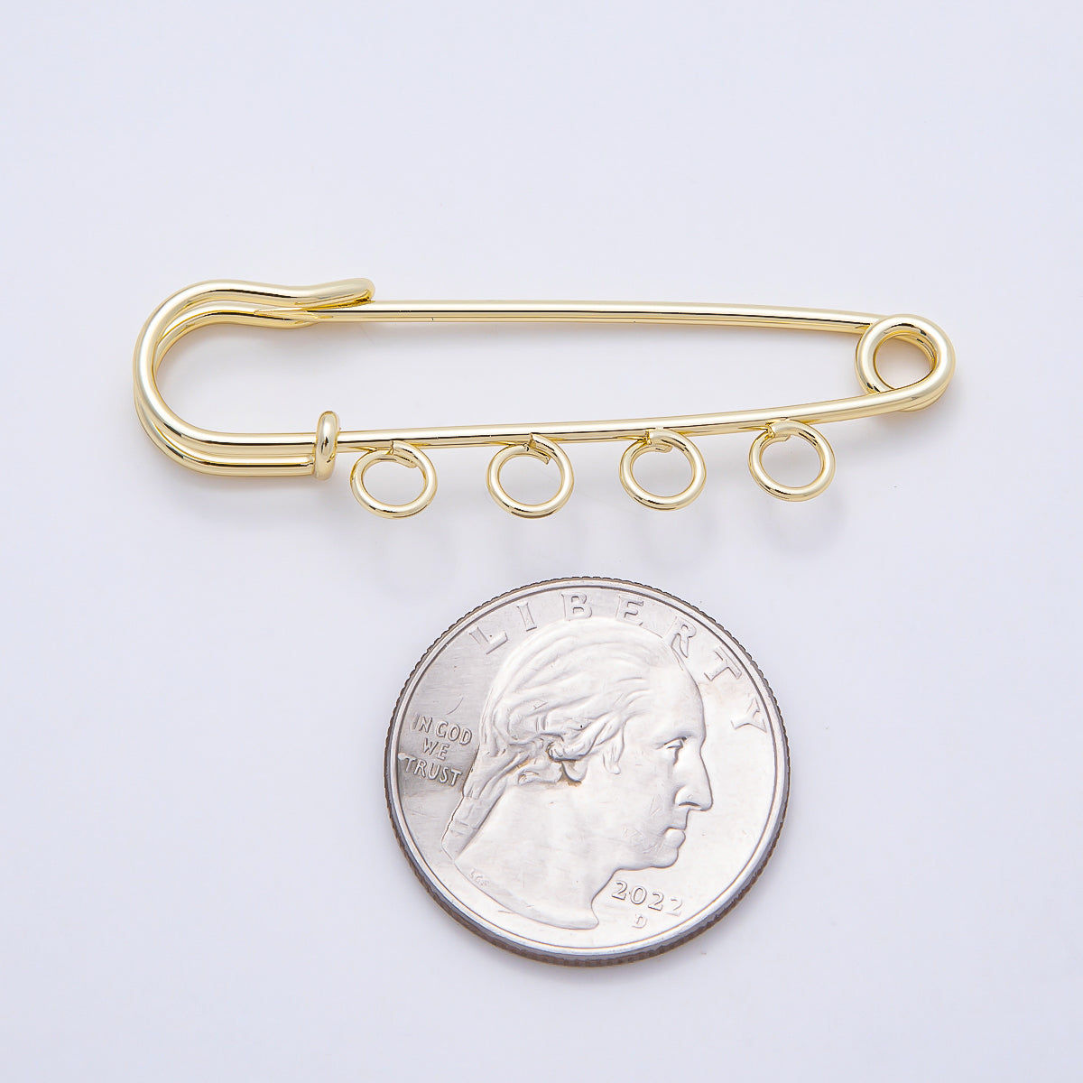 16K Gold Filled 50mm Four Loop Minimalist Safety Pin Brooch Bag Charm Findings | Findings-00172