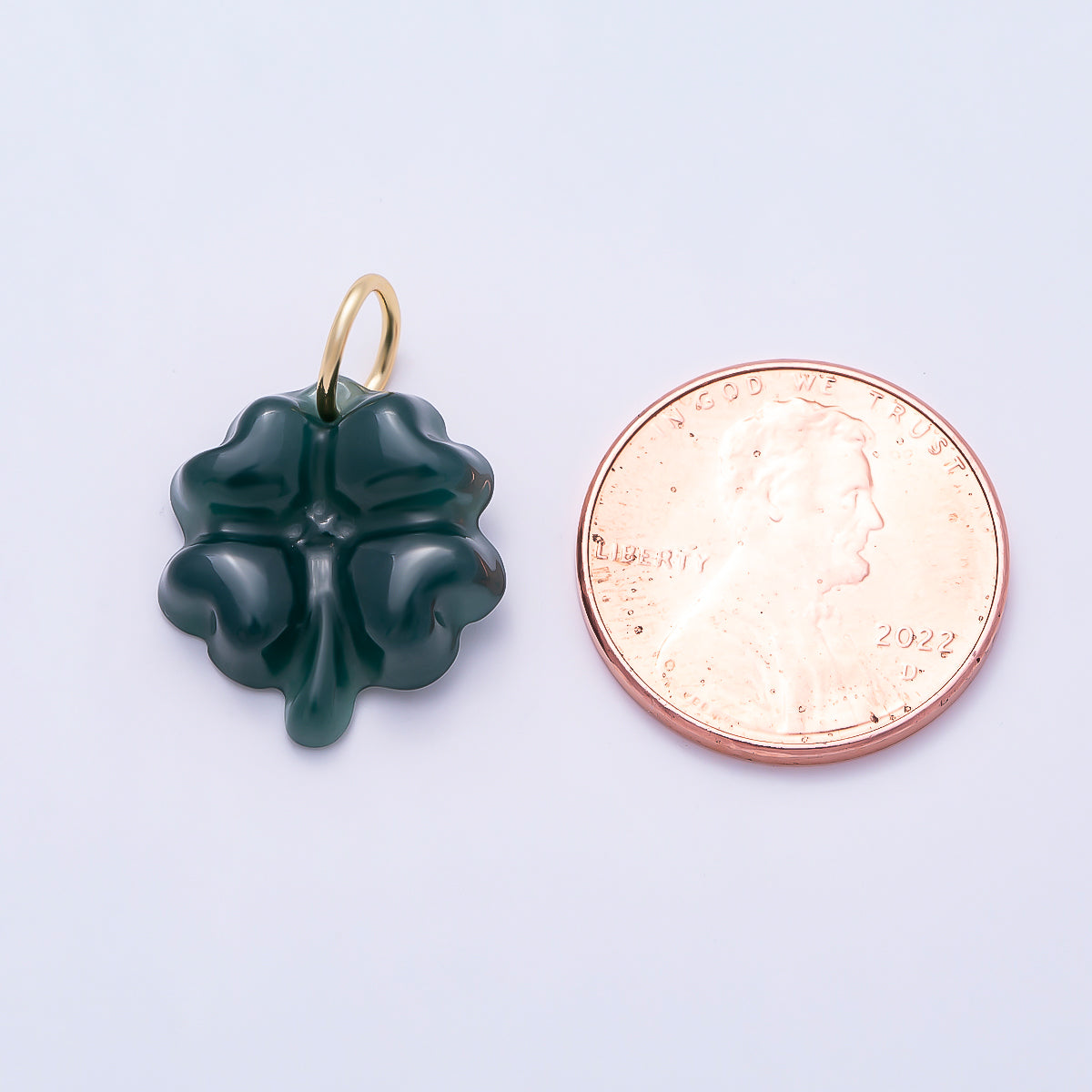 16K Gold Filled 17mm Green Aventurine Gemstone Lucky Clover Charm | Charms-01476