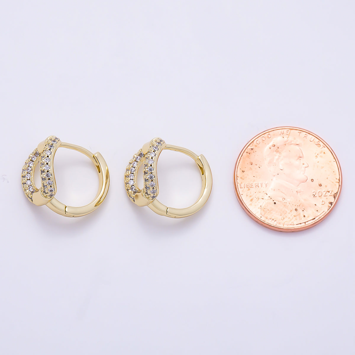 16K Gold Filled 15mm Micro Paved CZ Open Square Huggie Hoop | Earrings-00684