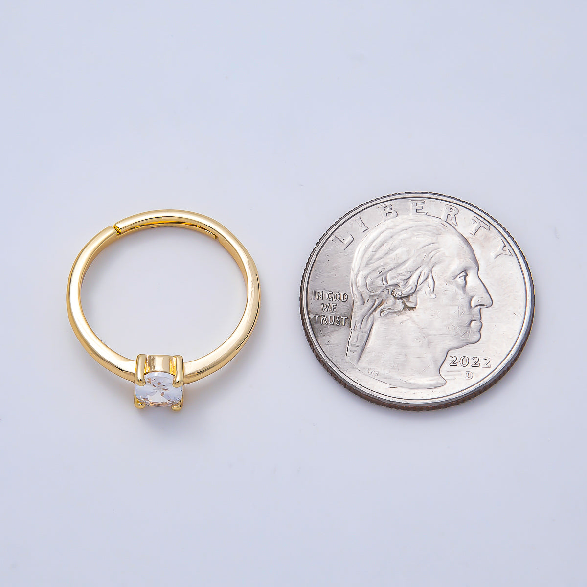 16K Gold Filled Clear Oval CZ Solitaire Adjustable Ring in Gold & Silver | Rings-00147 Rings-00148