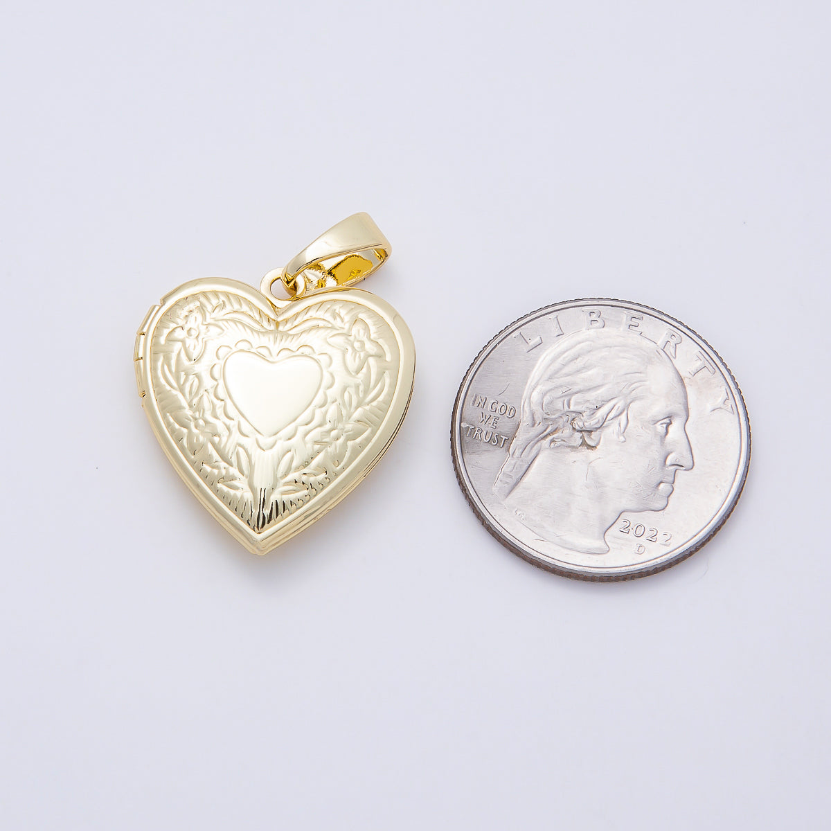16K Gold Filled 25mm Engraved Heart Locket Pendant | Charms-01097