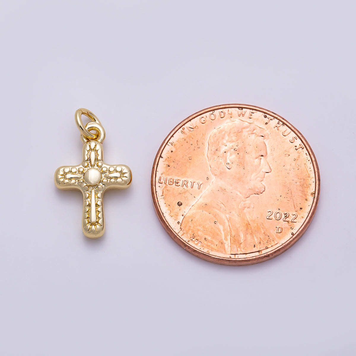 16K Gold Filled 13mm Line-Textured Cross Religious Charm | Charms-01483