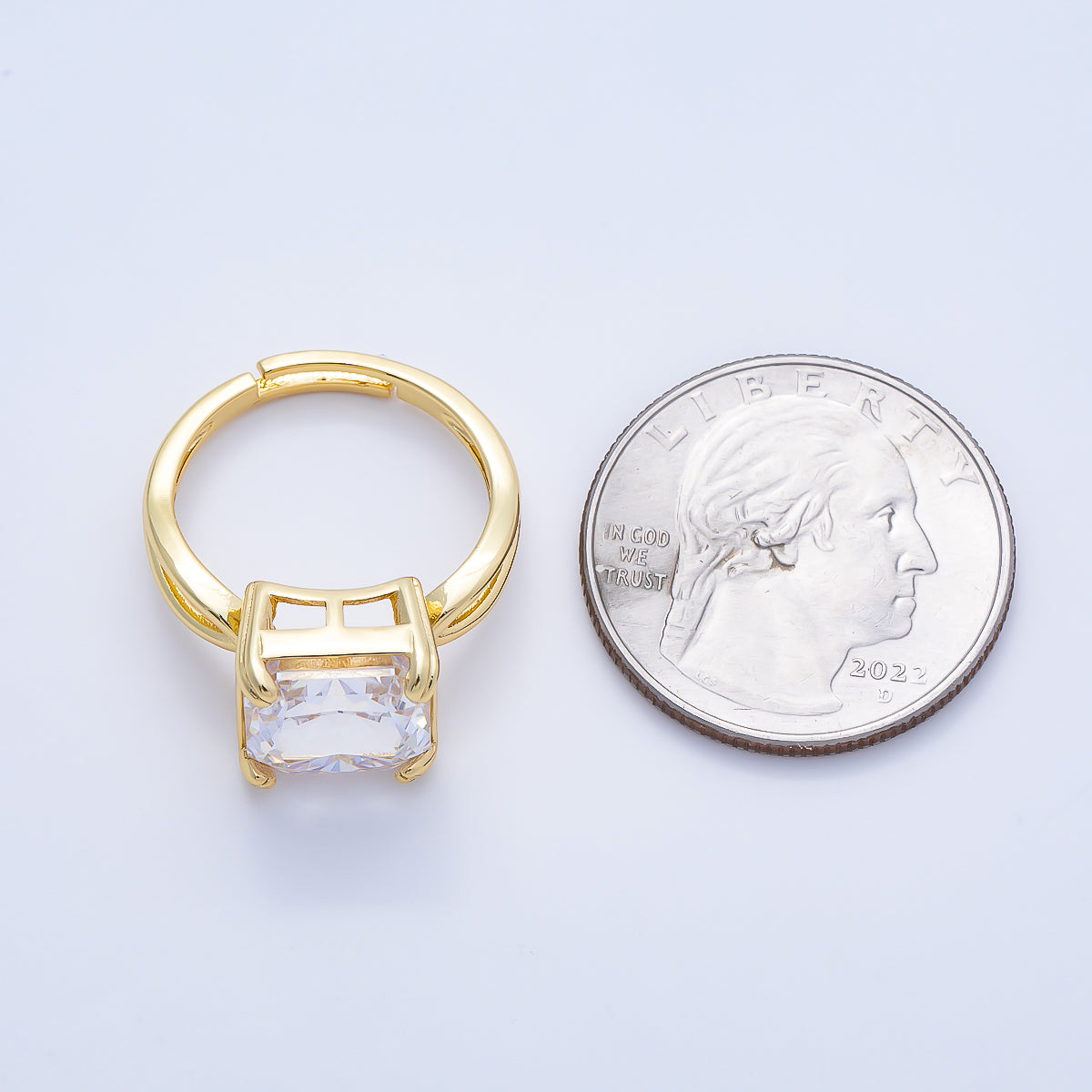 16K Gold Filled Clear CZ Baguette Square Prong Solitaire Ring | Rings-00278