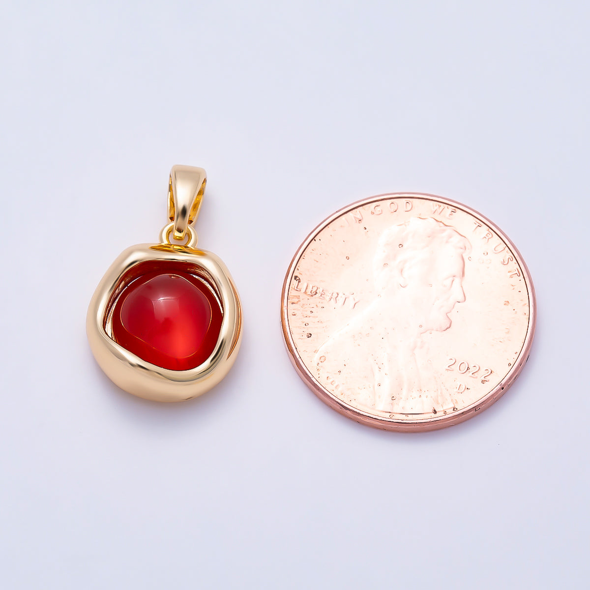 16K Gold Filled 14mm Red Agate Gemstone Molten Bezel Round Pendant | Charms-01500