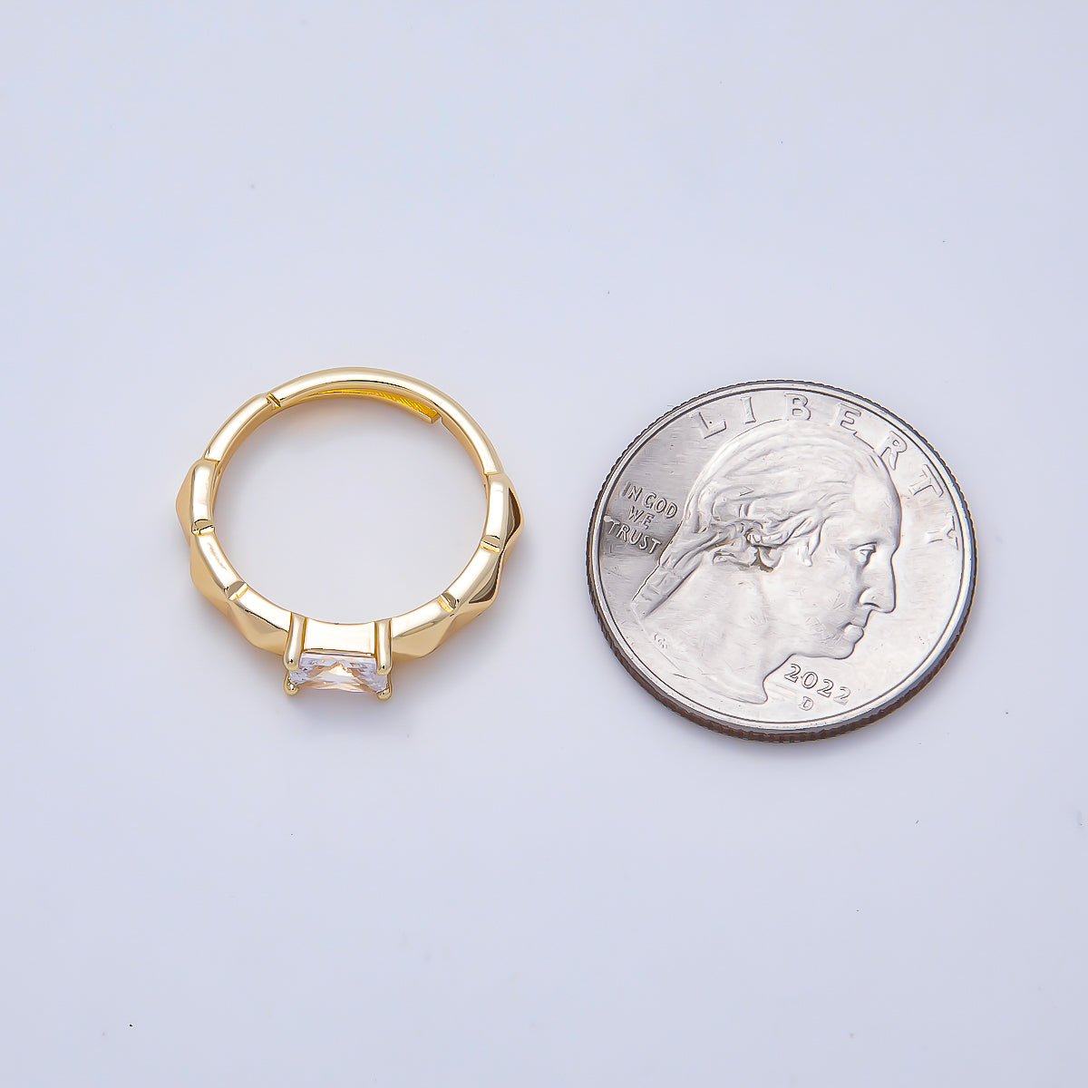 16K Gold Filled Clear Baguette CZ Edge Multifaceted Band Solitaire Ring in Gold & Silver | Rings-00149 Rings-00150
